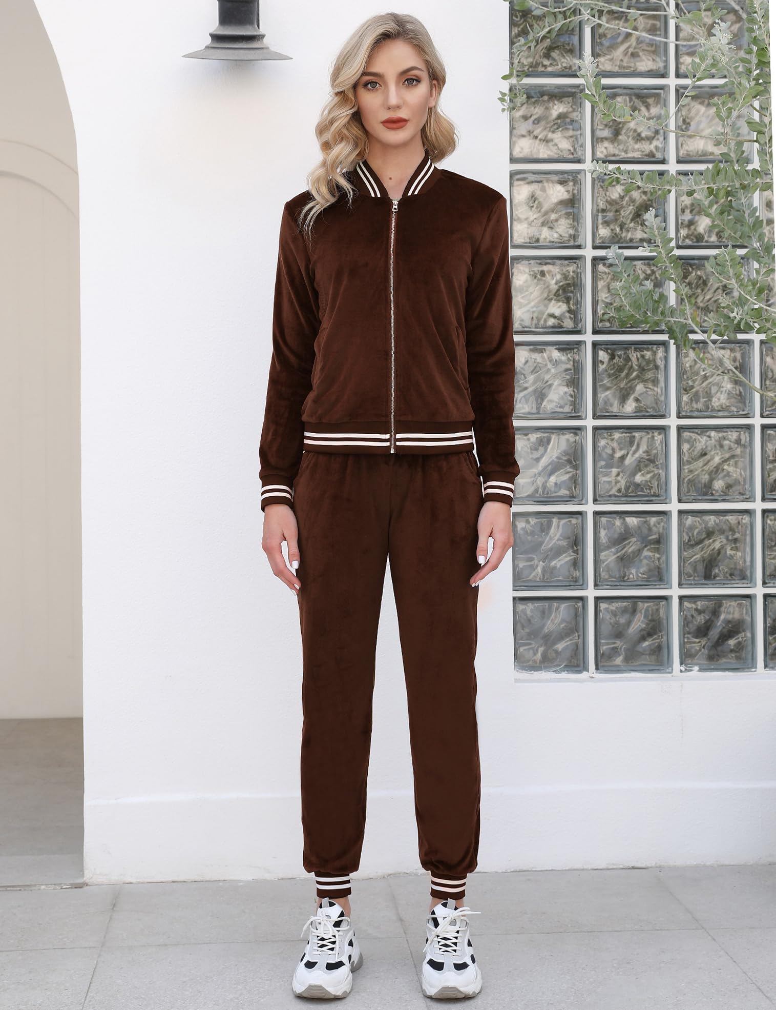 Totatuit Women's 2-Piece Velour Sweatsuit Set - Long Sleeve Zip Up Hoodie & Jogger Pants with Pockets | Cozy Lounge Wear for Home, Gym, and Casual Outings