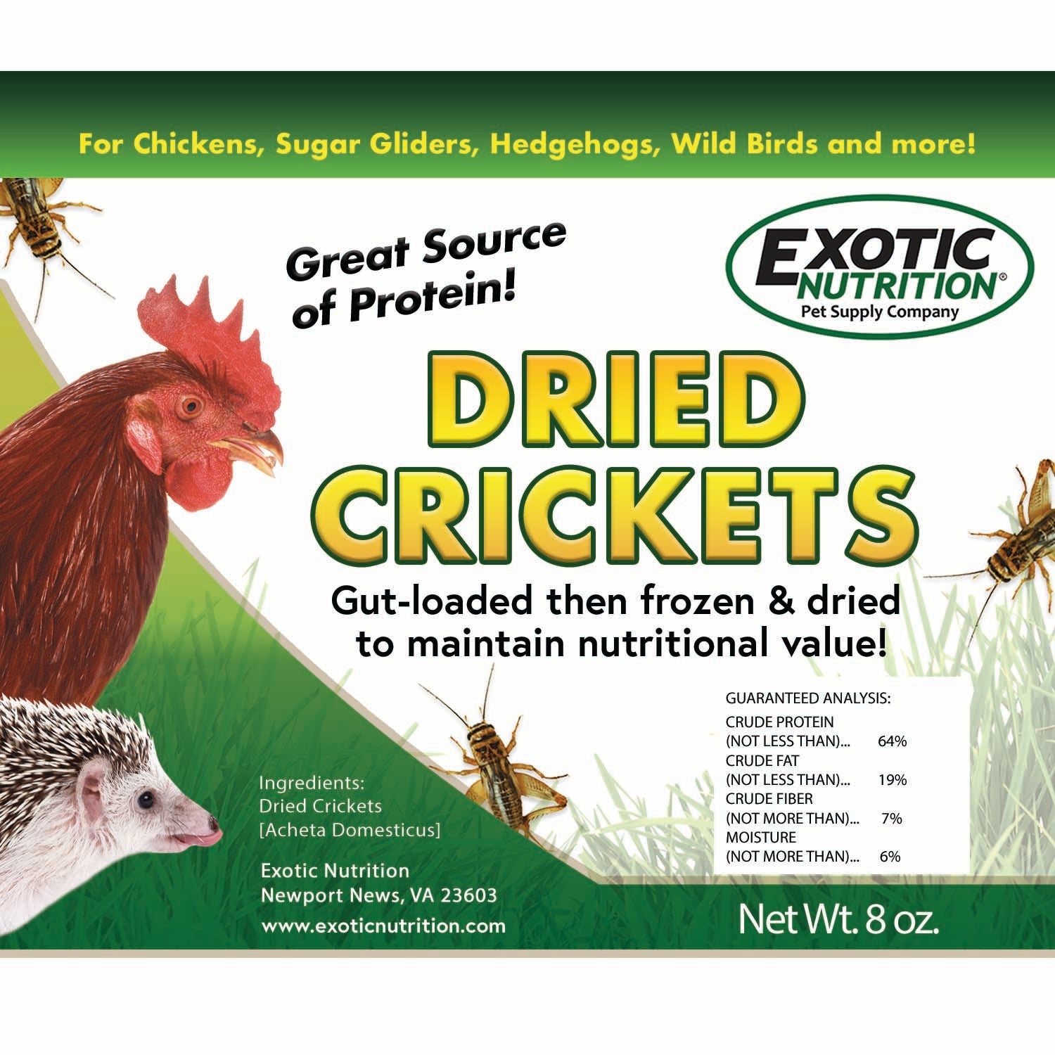 Organic Dried Crickets 8 oz - High Protein Cricket Snacks for Reptiles, Birds & Human Consumption - Perfect for Pet Food, Fishing Bait & Survival Kits