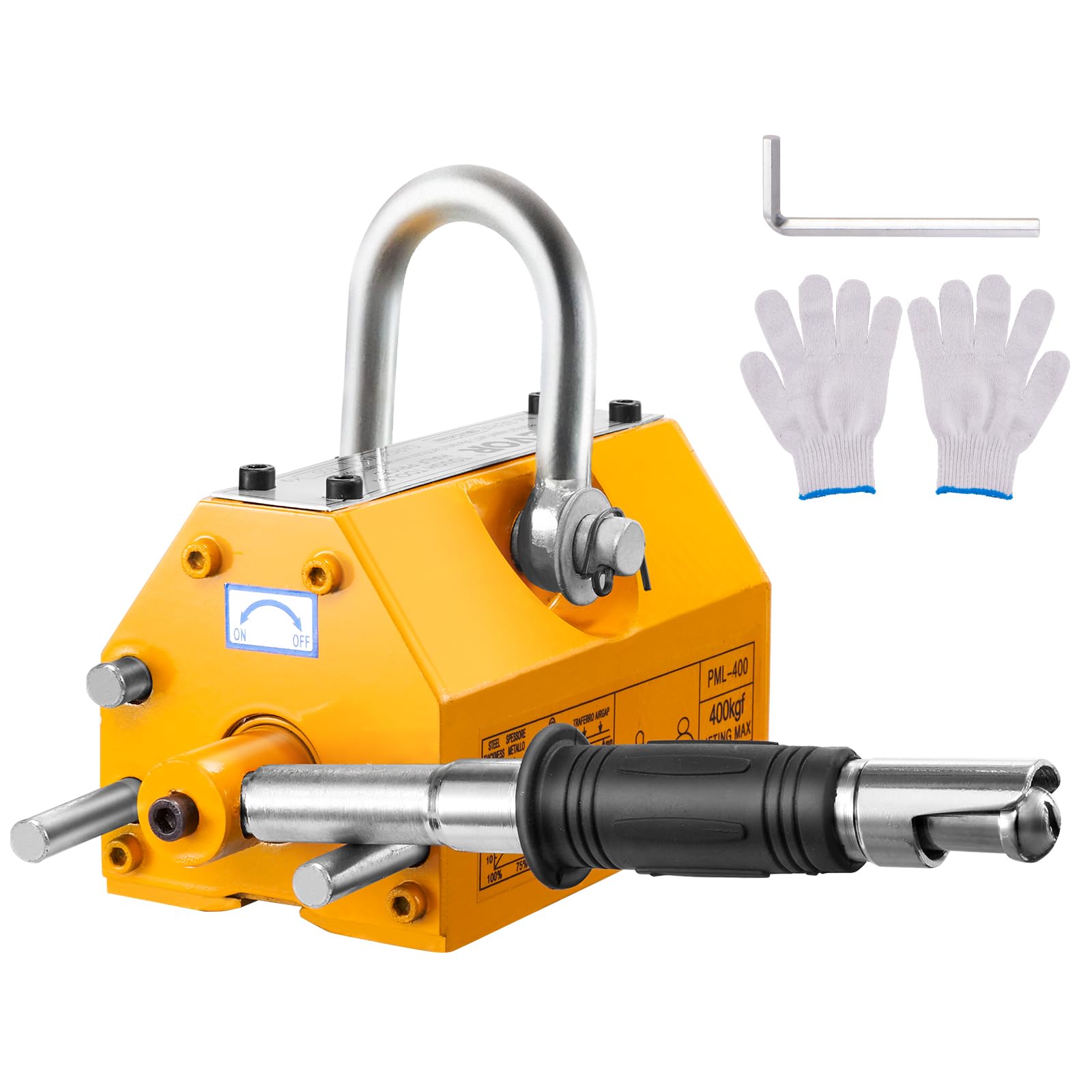 VEVOR 880 lbs/400kg Permanent Magnetic Lifter with Quick Release - Heavy Duty Neodymium & Steel Magnet for Hoist, Shop Crane, Steel Plate Lifting - 2.5 Safety Factor - Ideal for Construction, Metalworking, and Warehouse Material Handling