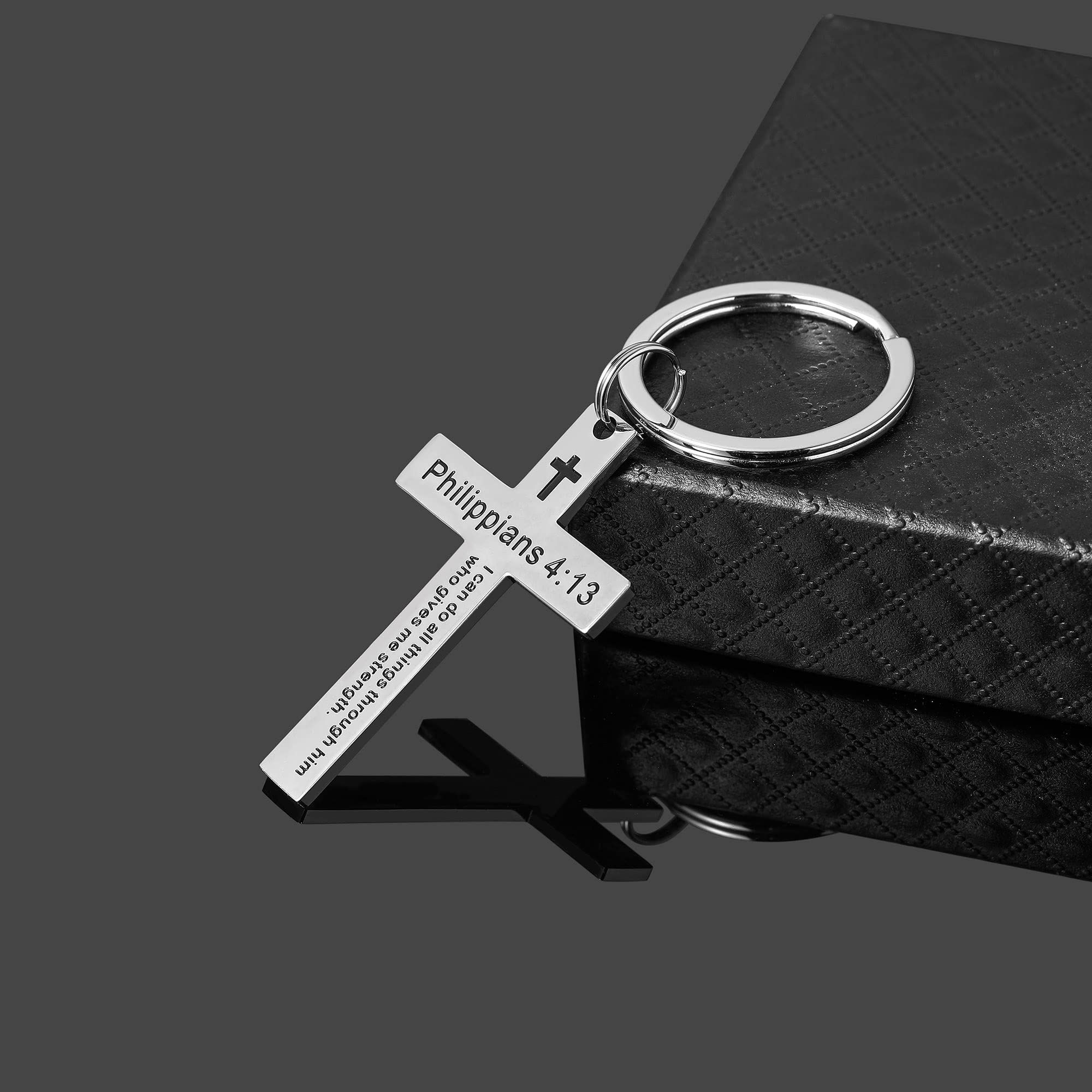 Religious Christian Cross Keychain for Men - Bible Verse Scripture Keychain, Easter Basket Stuffer Gift, Inspirational Faith-Based Accessory for Daily Use, Church Events & Spiritual Gifting