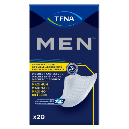 TENA Men Maximum Absorbency Bladder Control Pads - 8 Inch Length, Heavy Absorbency with Dry Fast Core - One Size Fits Most (50600) - Ideal for Active Lifestyles and Overnight Protection