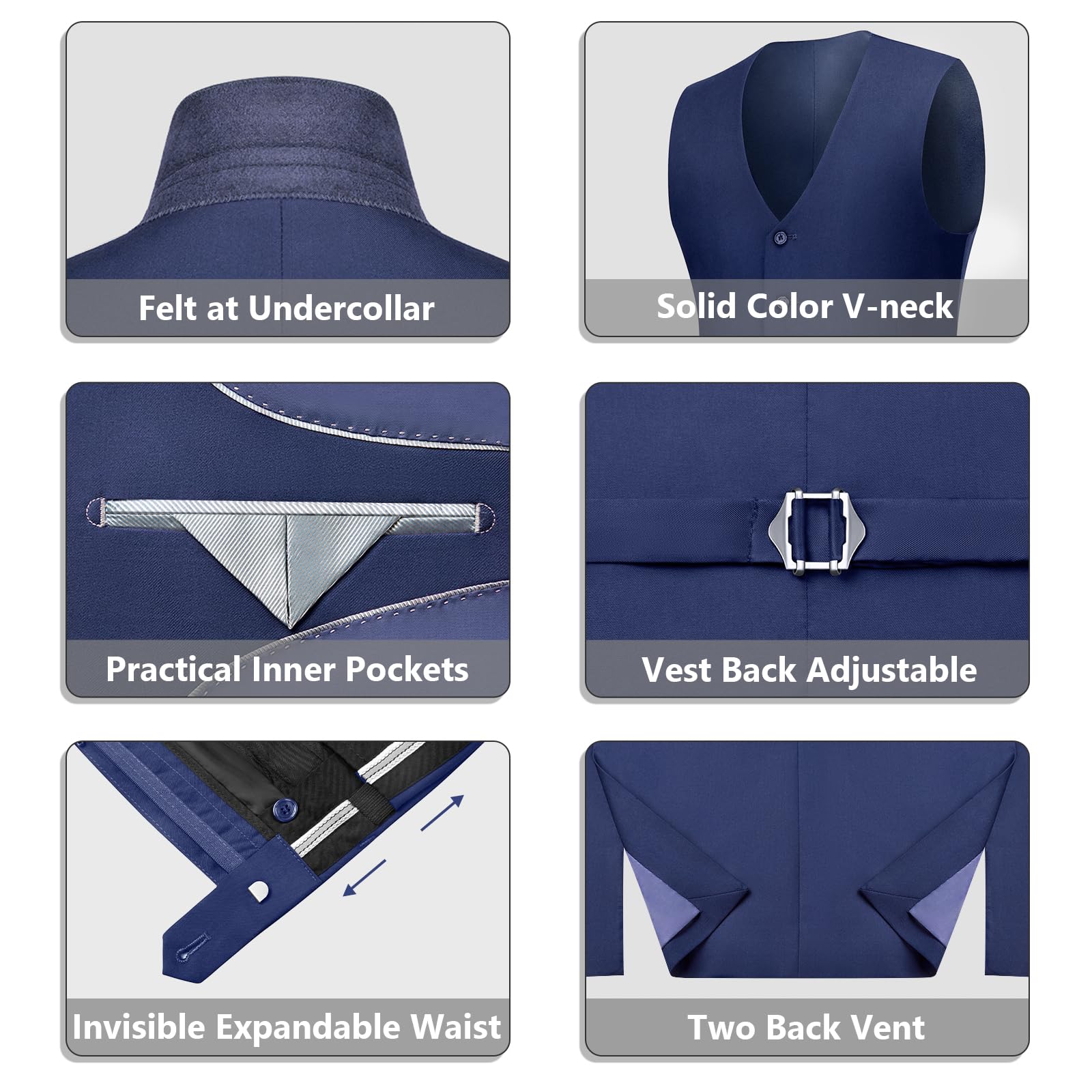 LUPURTY Men's 3 Piece Slim Fit Suit Set - One Button Tuxedo with Jacket, Vest & Pants + Free Tie | Formal Business Attire for Weddings, Interviews & Special Occasions