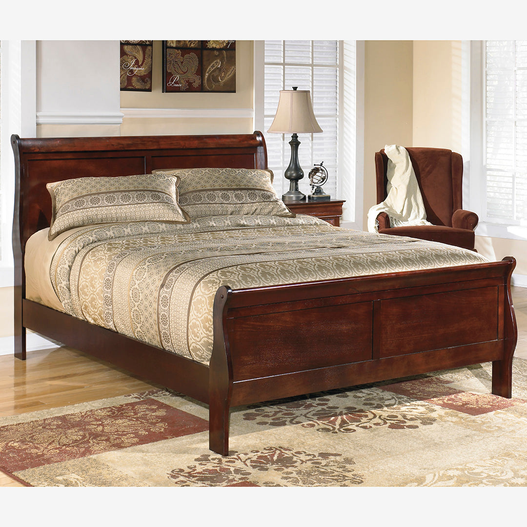 Alisdair Queen Size Wooden Sleigh Bed Frame with Upholstered Headboard - Elegant Bedroom Furniture for Master Bedroom, Guest Room, or Dorm