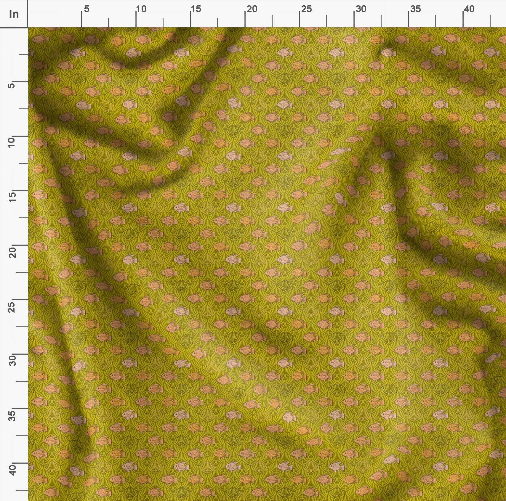 Soimoi Moss Georgette Brown Fabric by The Yard - 42 Inch Wide Fish & Shells Ocean Print Coastal Design - Lightweight Draping Material for Dresses, Scarves & Home Decor