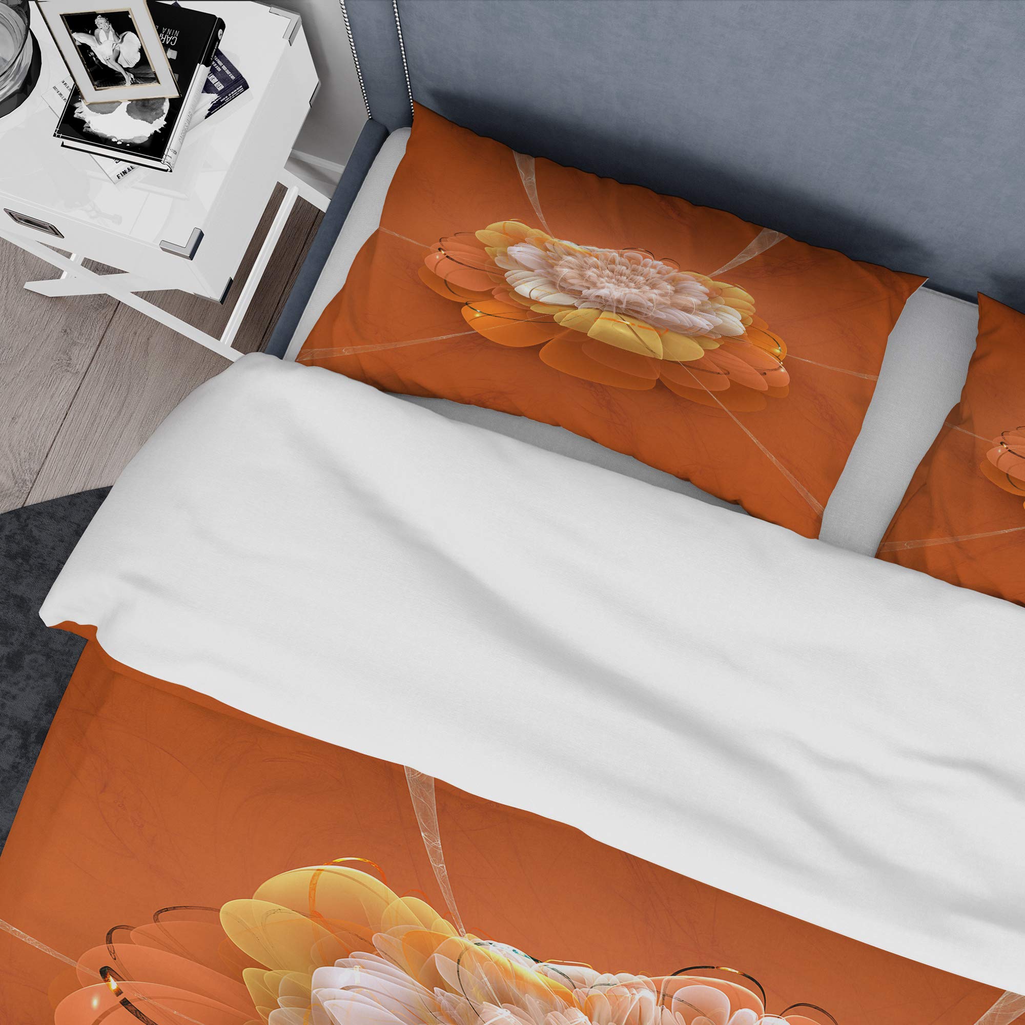 DesignQ Yellow Blossom Fractal Flower Duvet Cover Set - Queen Size 3-Piece Floral Bedding | Nautical & Coastal Home Decor for All Seasons | Perfect for Beach House, Guest Room & Boho Bedroom Makeover