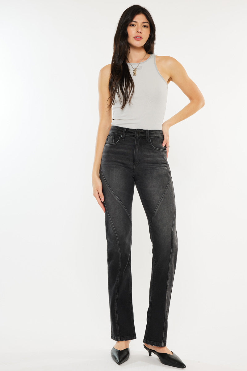 Berry High Rise Slit Straight Leg Jeans for Women - Trendy Stretch Denim Pants with Side Slit Detail | Perfect for Casual Outings, Date Nights & Street Style Fashion