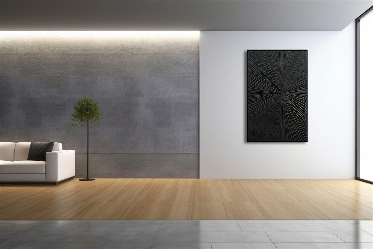 Modern Abstract Framed Black Relief Wall Art - Handmade Oil Painting on Canvas with Quartz Sand Texture - Elegant Home Decor for Living Room, Bedroom & Office