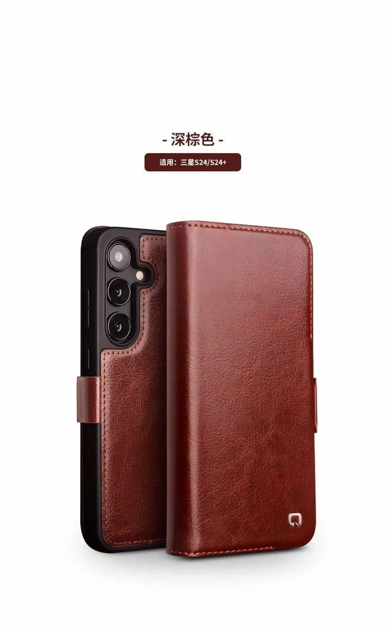 Qialino Genuine Leather Wallet Case for Samsung Galaxy S24 - Slim Protective Cover with Card Slots (Perfect for Everyday Use & Travel)