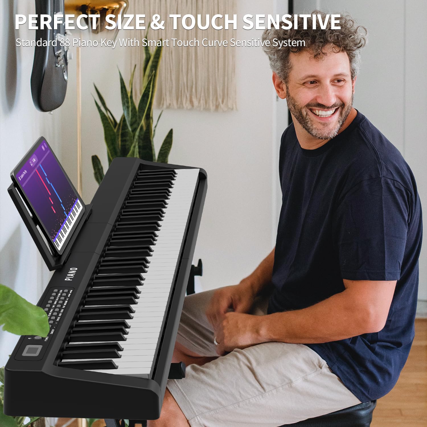 88-Key Digital Piano with Semi-Weighted Keys - Full Size Electronic Keyboard with Stand, Built-In Speakers, Sustain Pedal & Bluetooth - MIDI/USB/MP3 Connectivity for Beginners & Adults - Perfect for Home Practice, Studio Recording & Live Performances