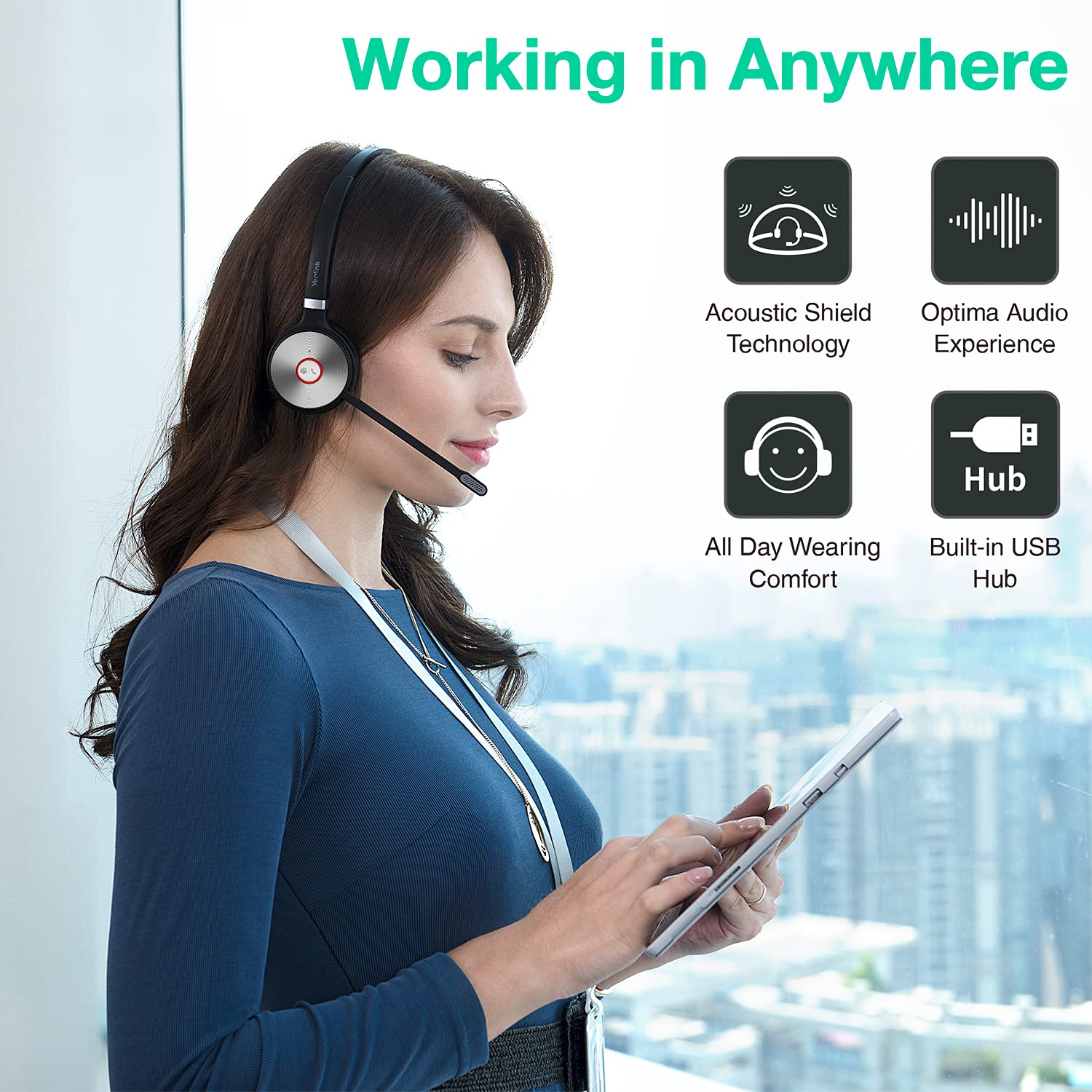 Yealink WH66 Wireless Headset - Teams Certified Office Mono Headset with Noise Canceling Mic for PC, Laptop, Softphone, VoIP & Smartphones - 160m Range, 13H Talk Time - Perfect for Remote Work, Call Centers & Home Office