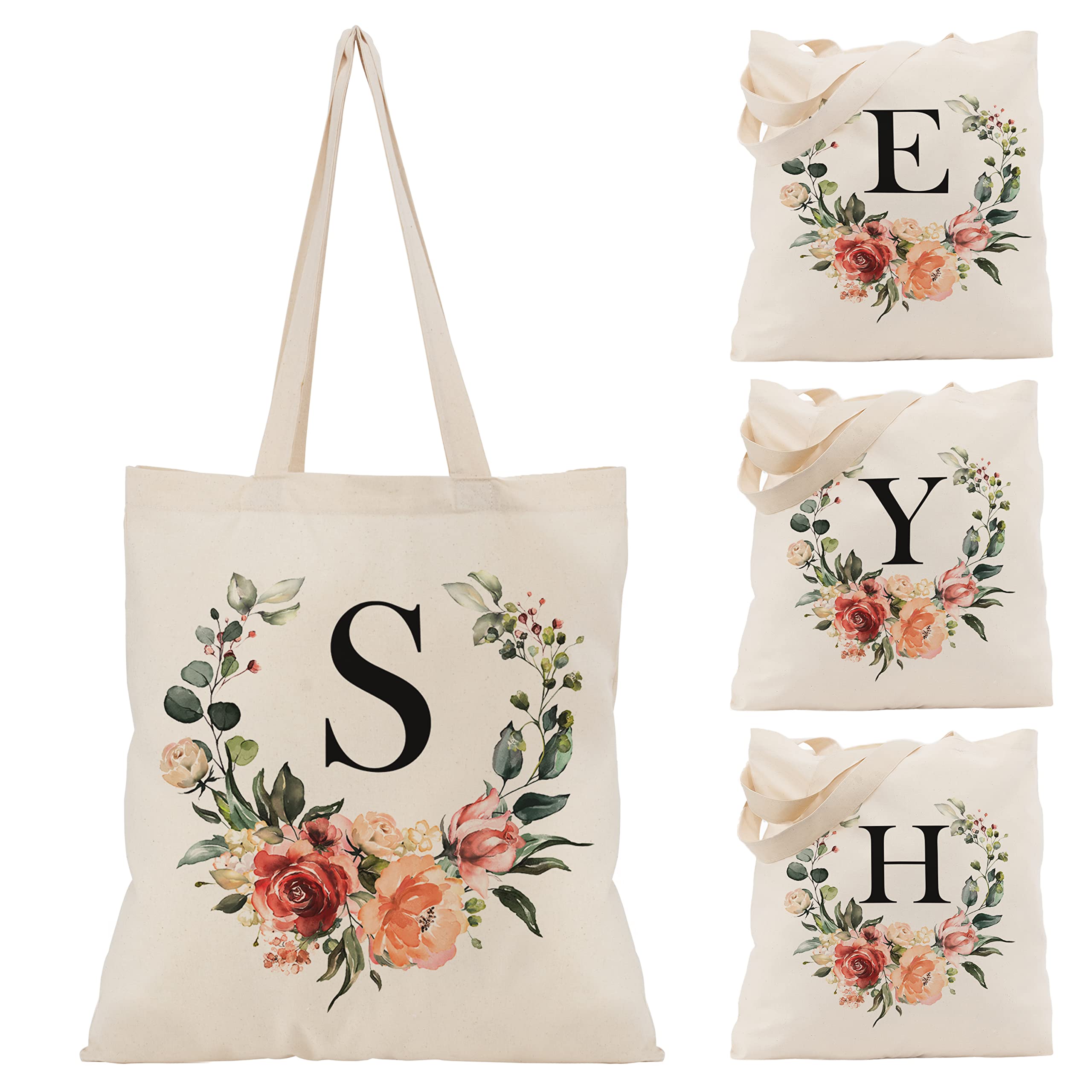 Personalized Floral Monogram Tote Bag for Women - Custom Initial Canvas Gift for Bridesmaids, Teachers, or Mom - Perfect for Weddings, Teacher Appreciation, and Everyday Use