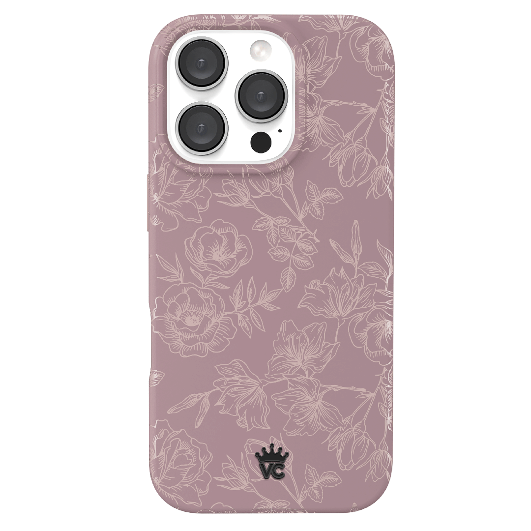 Dusty Rose Chrome Floral iPhone Case - Elegant Protective Cover for iPhone 13/14/15 Pro Max - Perfect for Everyday Use, Travel & Gift Giving