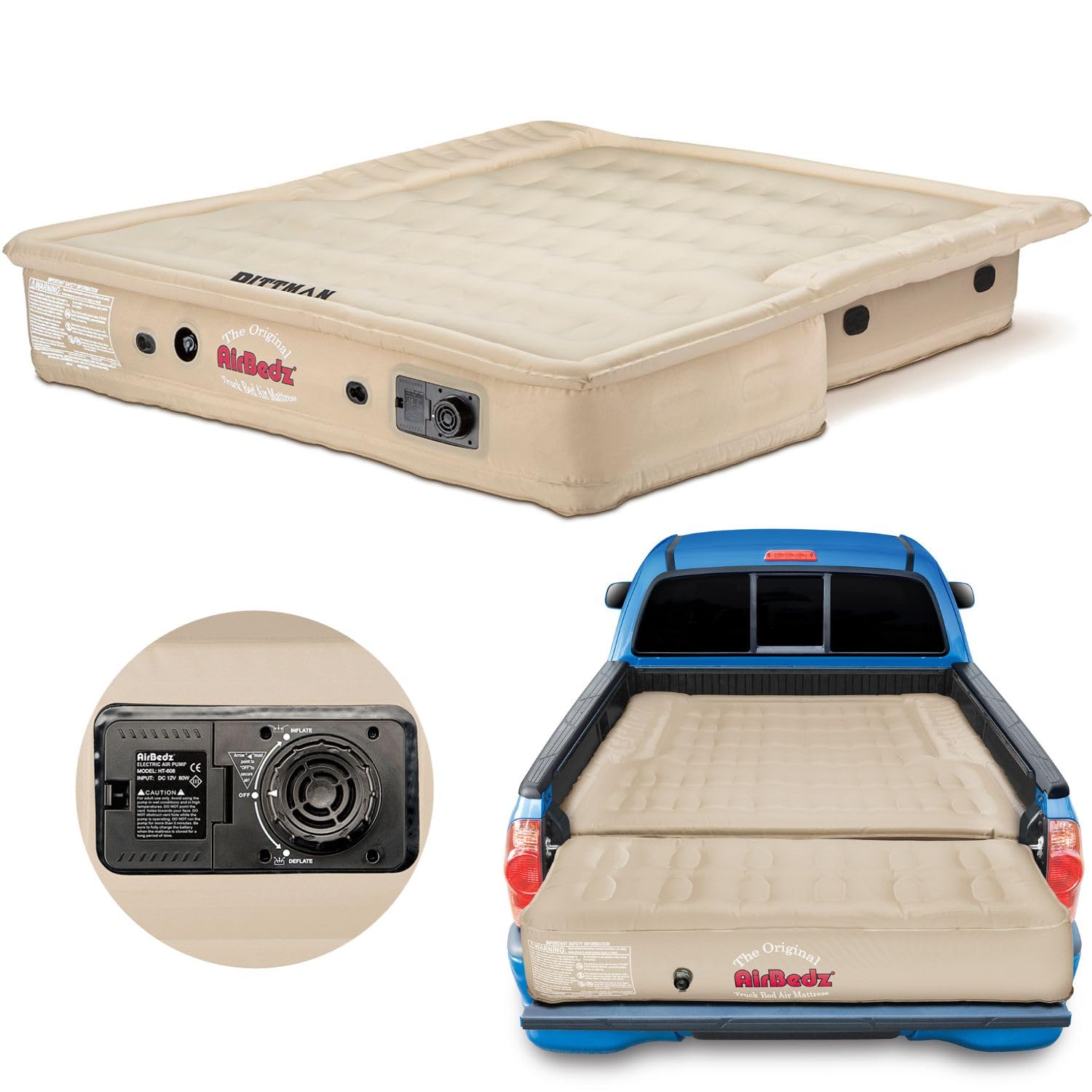 Pittman Tacoma Truck Bed Air Mattress 5.5 ft - Original Airbedz Camping Mattress for Mid Size Short Bed Pickup Trucks - 25% More Coverage - Perfect for Outdoor Camping, Road Trips & Tailgating