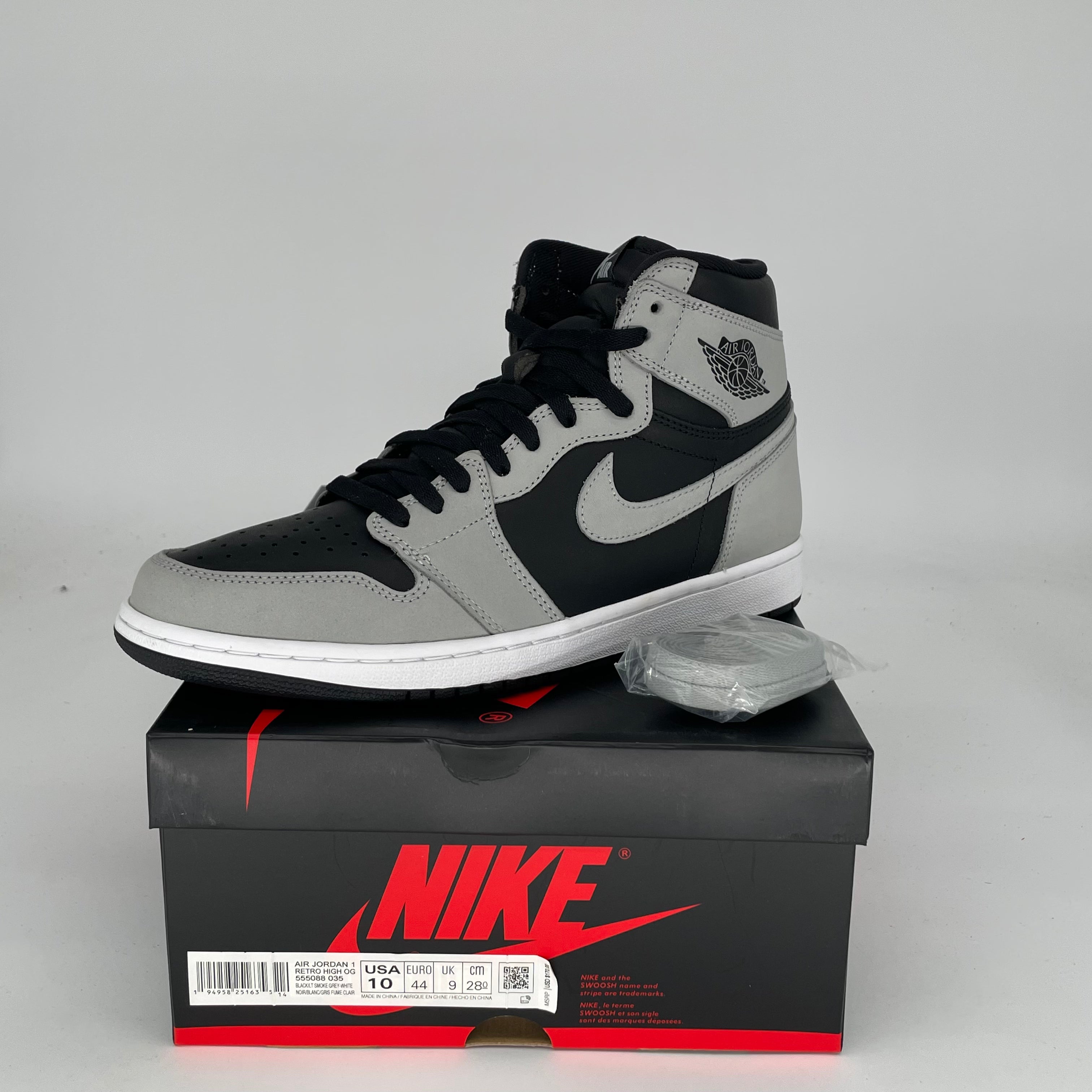 AIR JORDAN 1 SHADOW 2.0 Men's Basketball Shoes Size 10 - Black/Gray (555088-035) | Retro Sneakers for Streetwear & Casual Outfits