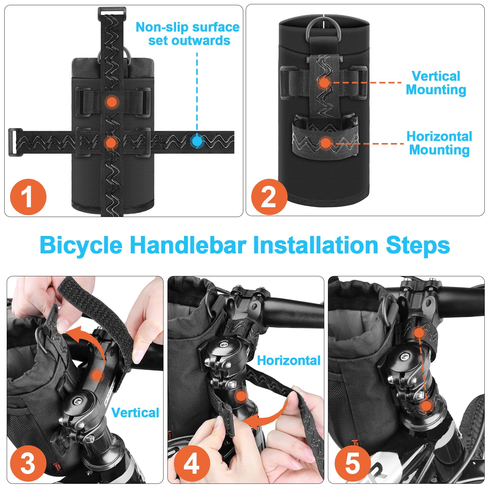 24oz Bike Water Bottle Holder with Mesh Pocket - Durable Bike Cup Holder Sling for Mountain Biking, Walking, Scooter & Sports - Perfect for Hydration During Outdoor Activities