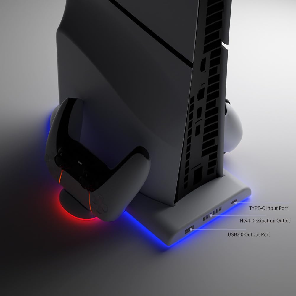 RGB Cooling Stand for PS5 Slim - Fast Charging Dock with Dual Controller Station for Gaming Setup