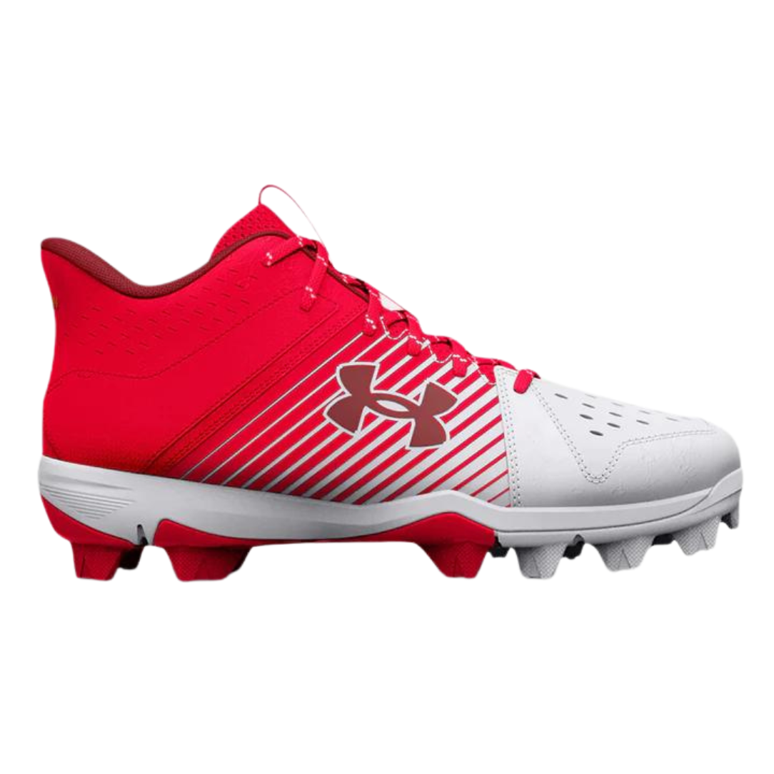 UnderArmour Boys' UA Leadoff Mid RM Jr. Baseball Cleats - Red (3025601-600) | Lightweight & Durable Youth Baseball Shoes for Training & Games