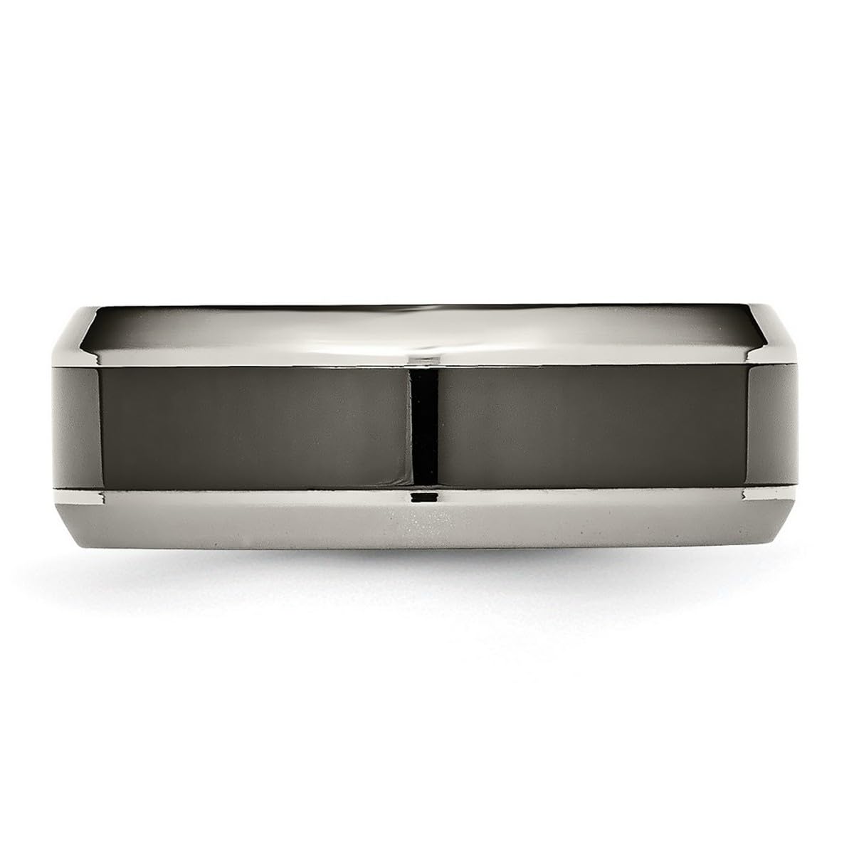 Polished Black Ceramic Beveled Band Ring with Titanium Base - Unisex Wedding, Engagement & Fashion Ring for Men & Women | Sizes 4-13 | Perfect for Everyday Wear, Anniversary Gifts & Couple Jewelry