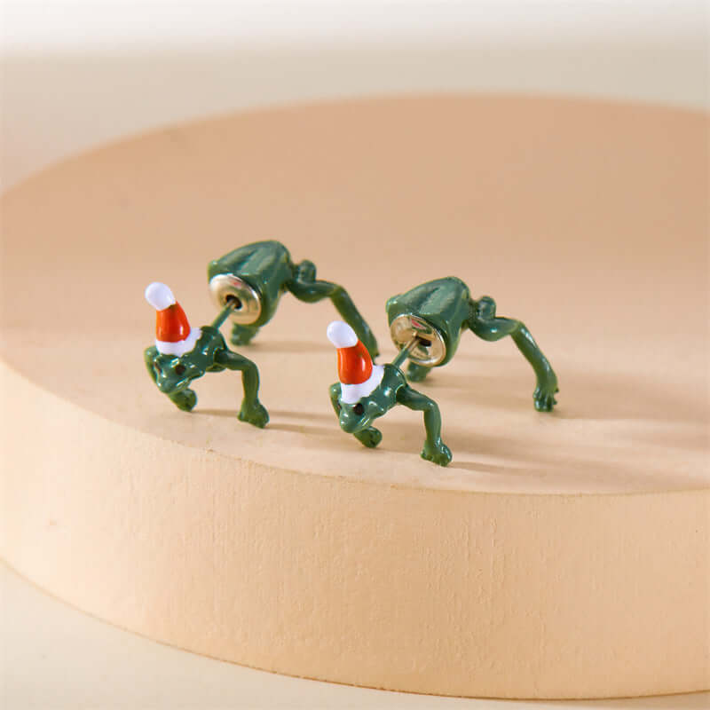 Quirky Frog Christmas Ear Jacket Front Back Earrings | Holiday Party Jewelry Gift for Women | Perfect for Christmas Celebrations & Festive Outfits