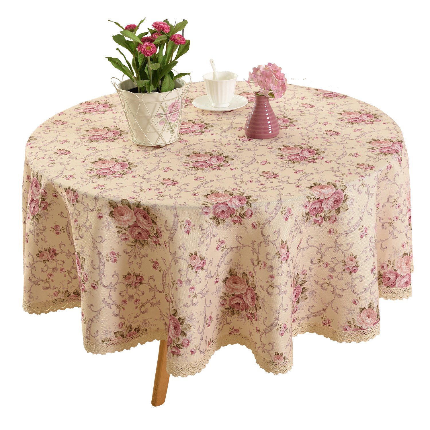 Vintage Floral Round Tablecloth 55 Inch - Washable Printed Linen Table Cover for Dining, Kitchen & Home Decor | Multi Colors & Sizes | Perfect for Dinner Parties, Holidays & Everyday Use