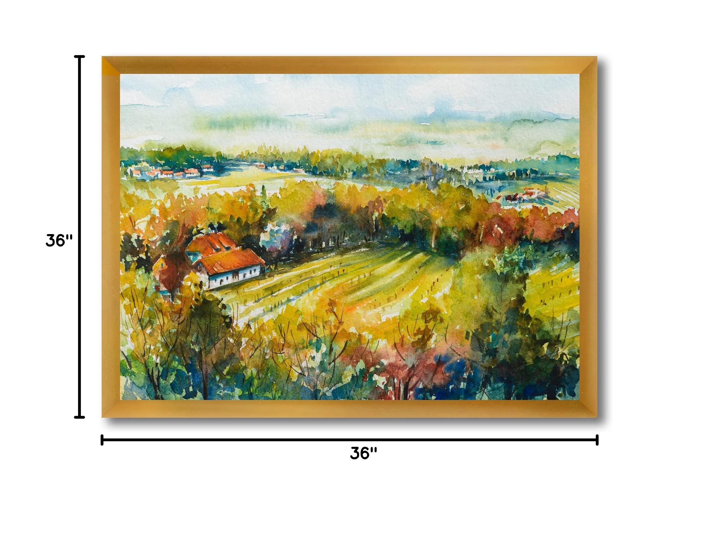 DesignQ Rustic Autumn Landscape Country Framed Wall Art - Farmhouse Decor for Living Room, Bedroom & Office