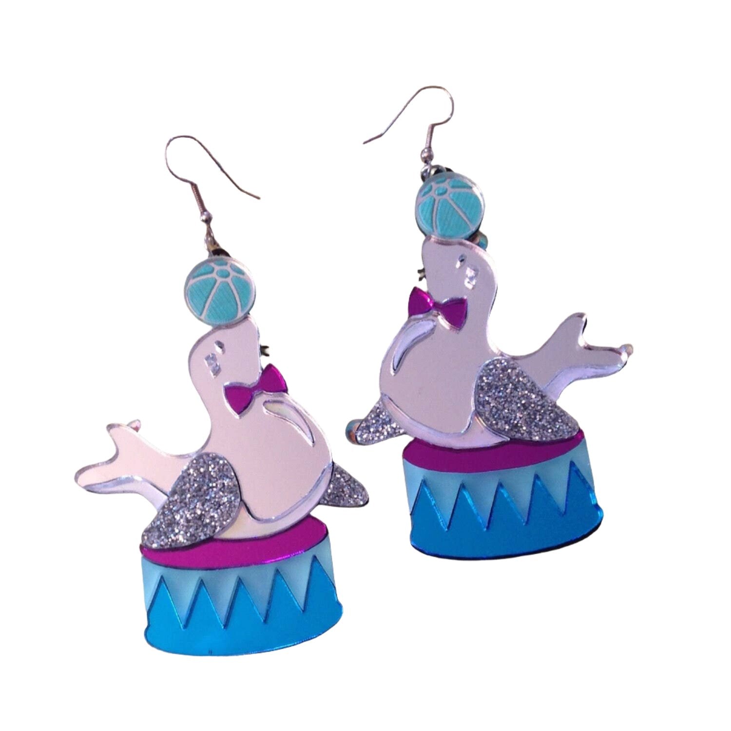 Stylish Circus Seal with Ball Earrings - Fun Animal Jewelry for Women - Perfect for Parties, Costumes & Unique Gifts