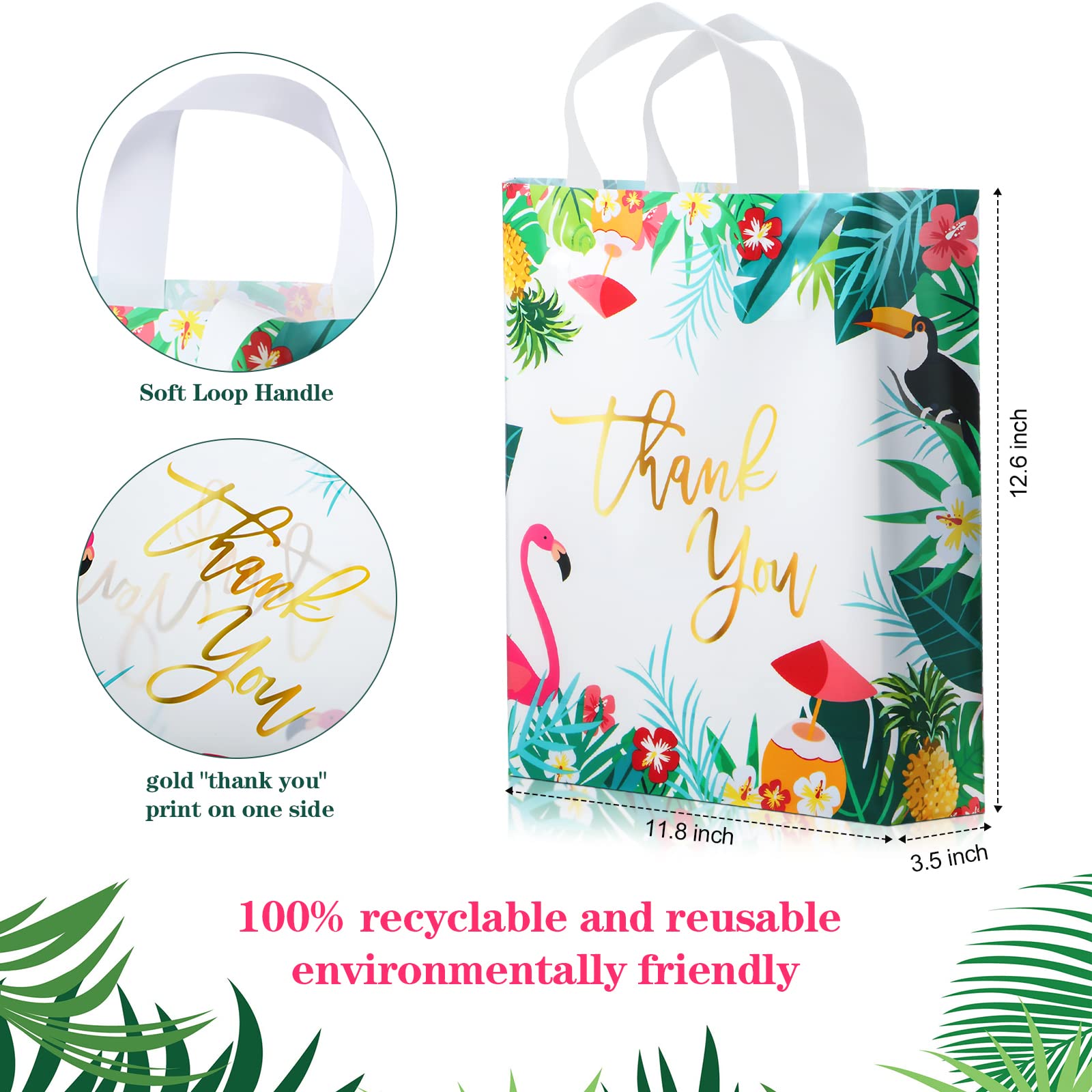 50 Pcs Tropical Thank You Gift Bags with Handles 11.8