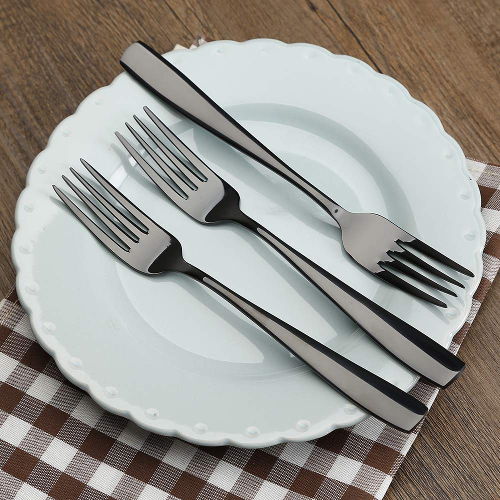 12-Piece Black Stainless Steel Dinner Forks Set - 8-Inch Elegant Cutlery for Fine Dining, Restaurants & Home Entertaining