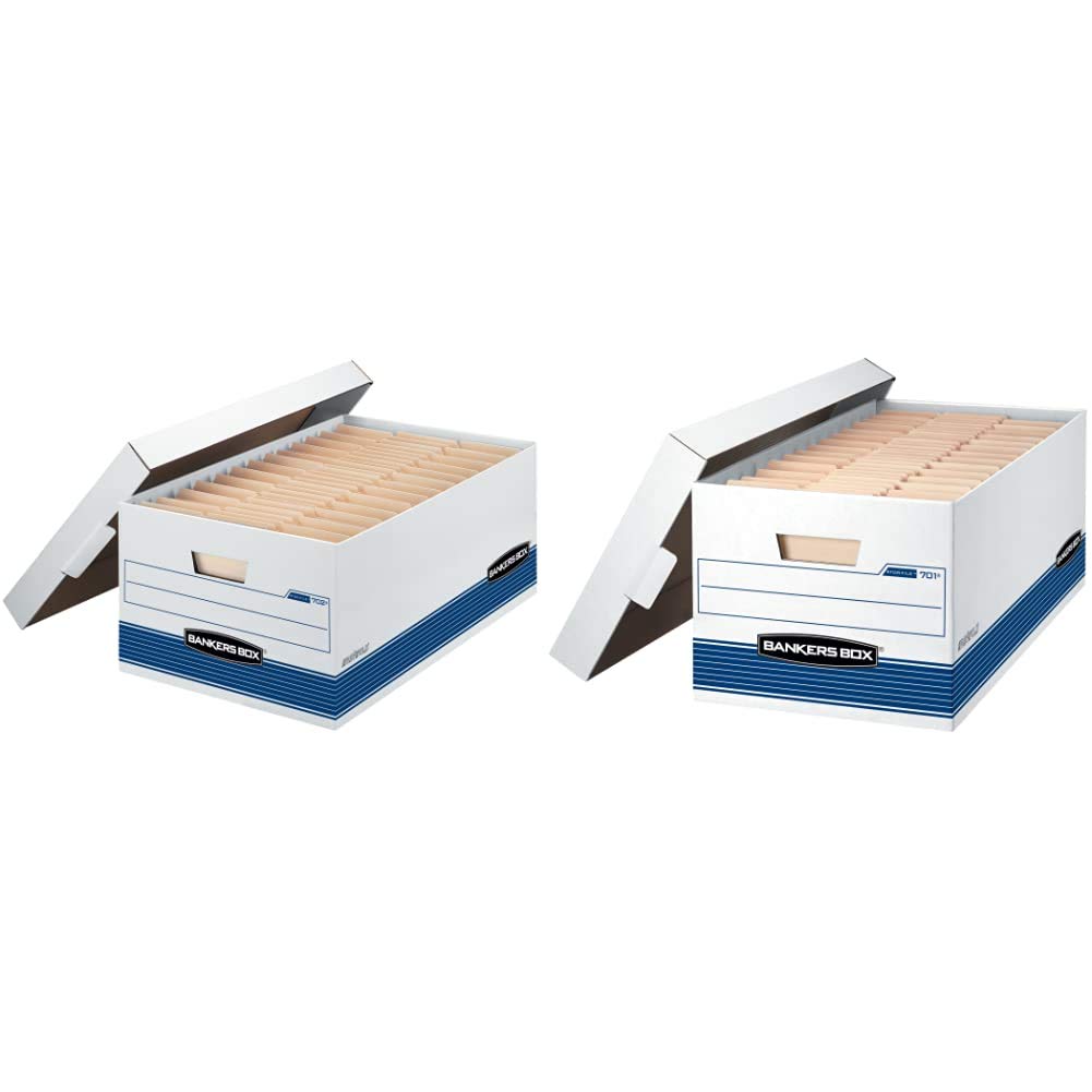 Fellowes 00702 & 00701 Medium-Duty Storage Boxes with Lift-Off Lid - 12 Pack (Legal & Letter Size) | Bankers Box File Organizer for Office, Home & Business Document Storage | Perfect for Filing, Archiving & Office Organization