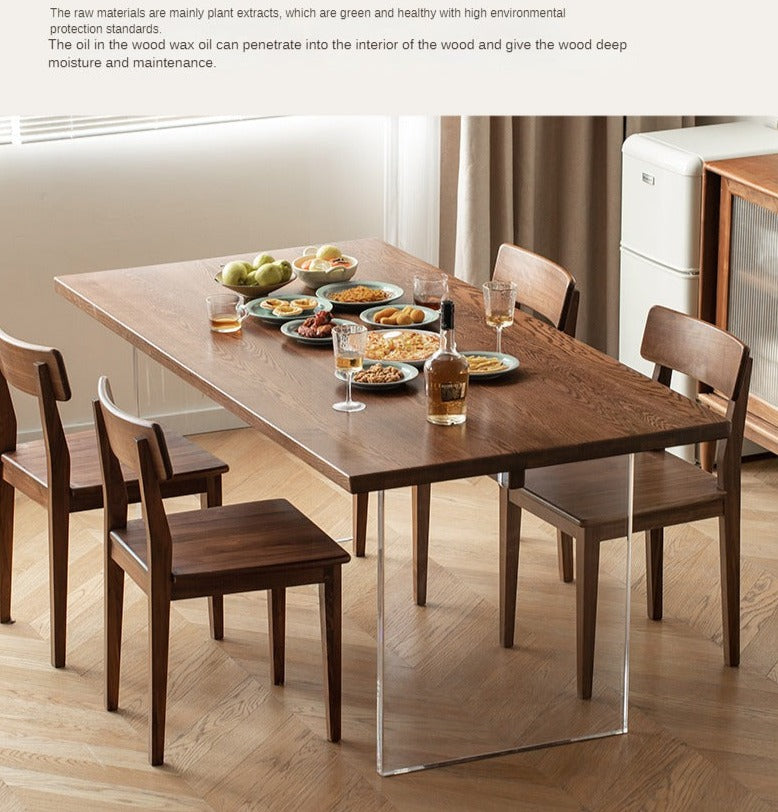 Premium Black Walnut & Oak Solid Wood Acrylic Suspension Dining Table - Modern Floating Design for Kitchen, Dining Room & Small Spaces