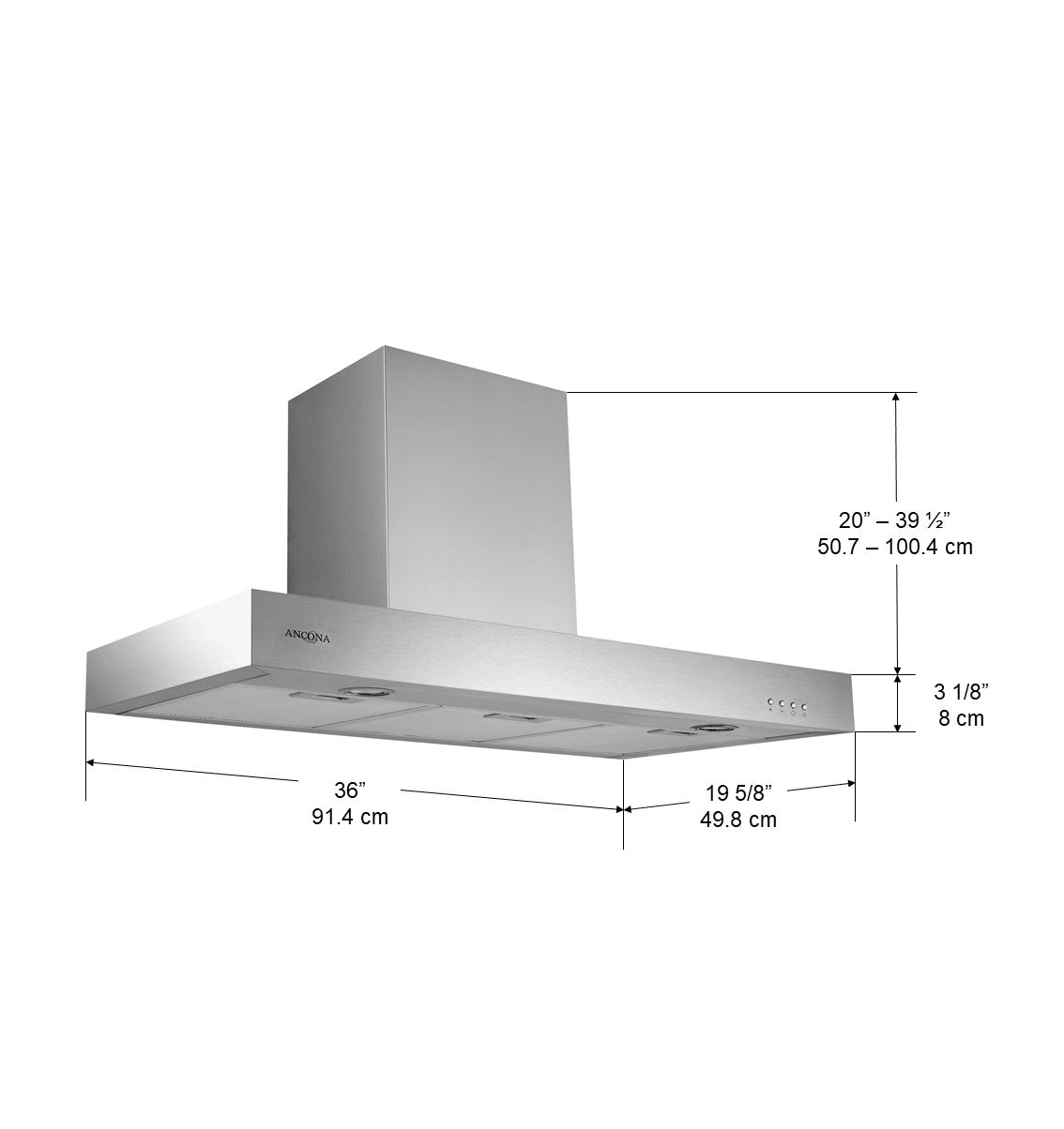 36 Inch Forza LED Chimney Style Range Hood - 380 CFM Powerful Ventilation for Kitchen, Stainless Steel, Modern Design - Perfect for Home Cooking & Professional Kitchens