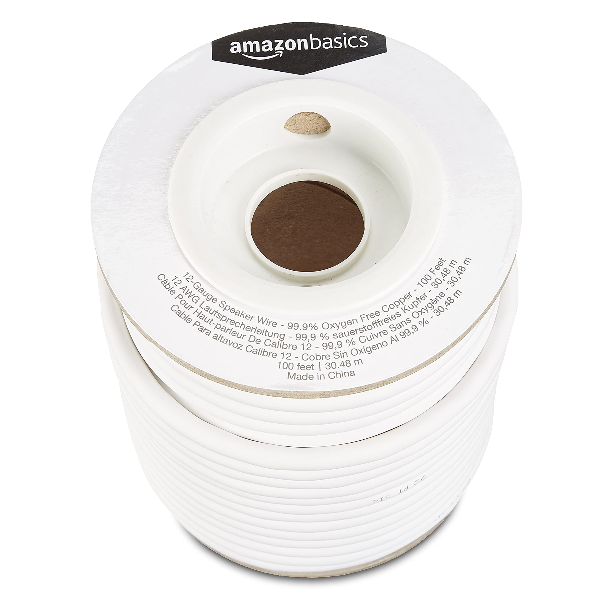 Amazon Basics 12-Gauge Oxygen-Free Copper Speaker Wire - 100ft White Audio Cable for Home Theater, Surround Sound & Stereo Systems