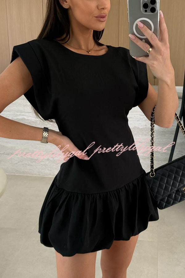 Solid Color Round Neck Sleeveless Ruffle Fitted Mini Dress - Women's Summer Casual Bodycon Dress for Party, Date Night & Beach Vacation