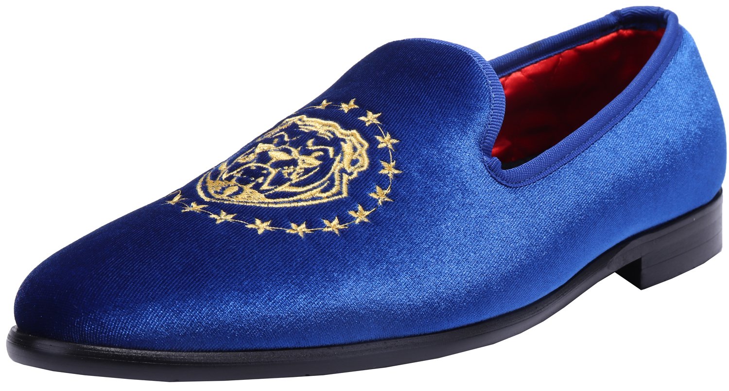 ELANROMAN Men's Velvet Loafers - Embroidered Formal Shoes for Wedding, Prom & Party | Comfortable Slip-On Dress Shoes for Special Occasions