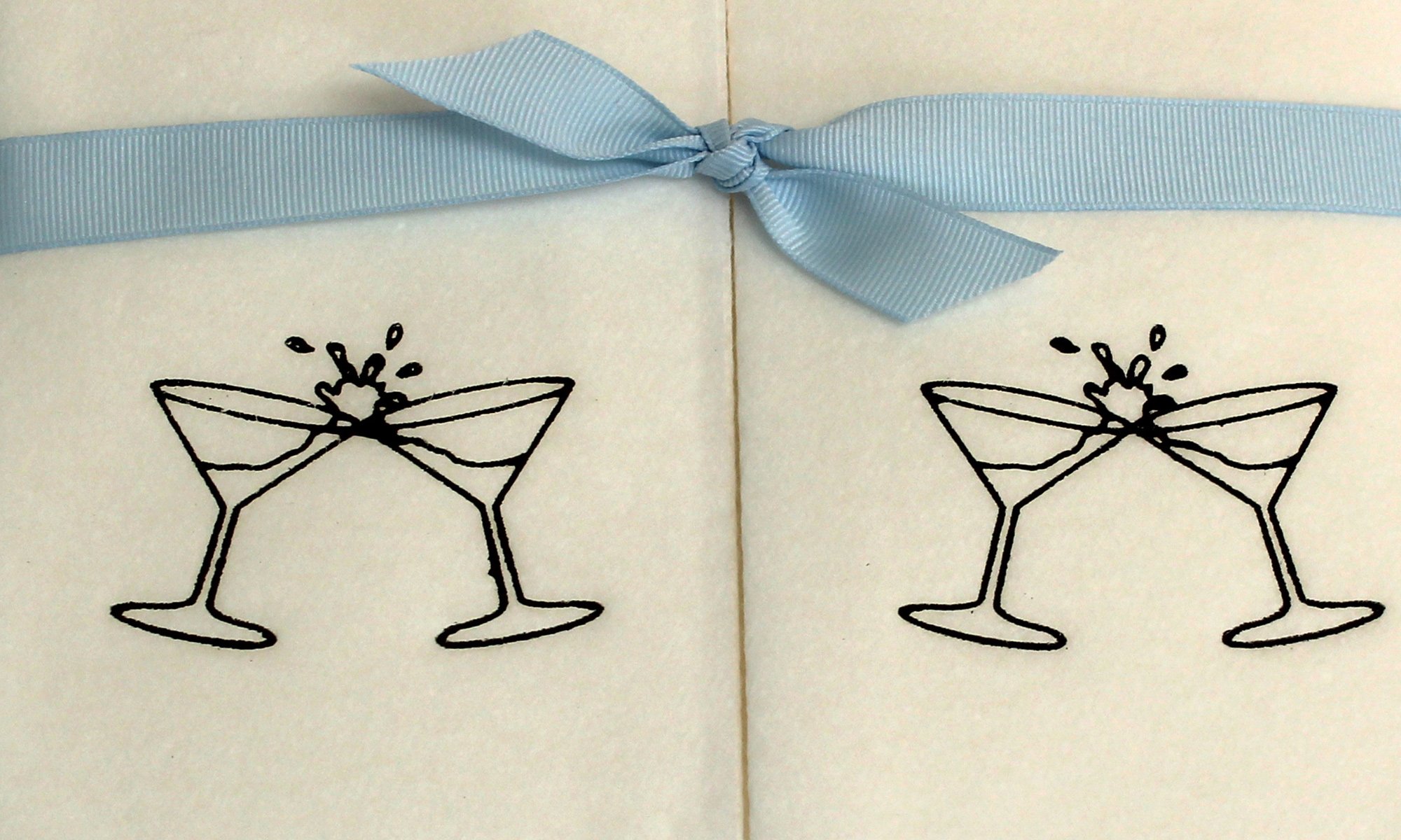 200-Count Disposable Guest Hand Towels with Ribbon - Elegant Black Martini Glass Embossed Design | Perfect for Weddings, Parties & Upscale Events