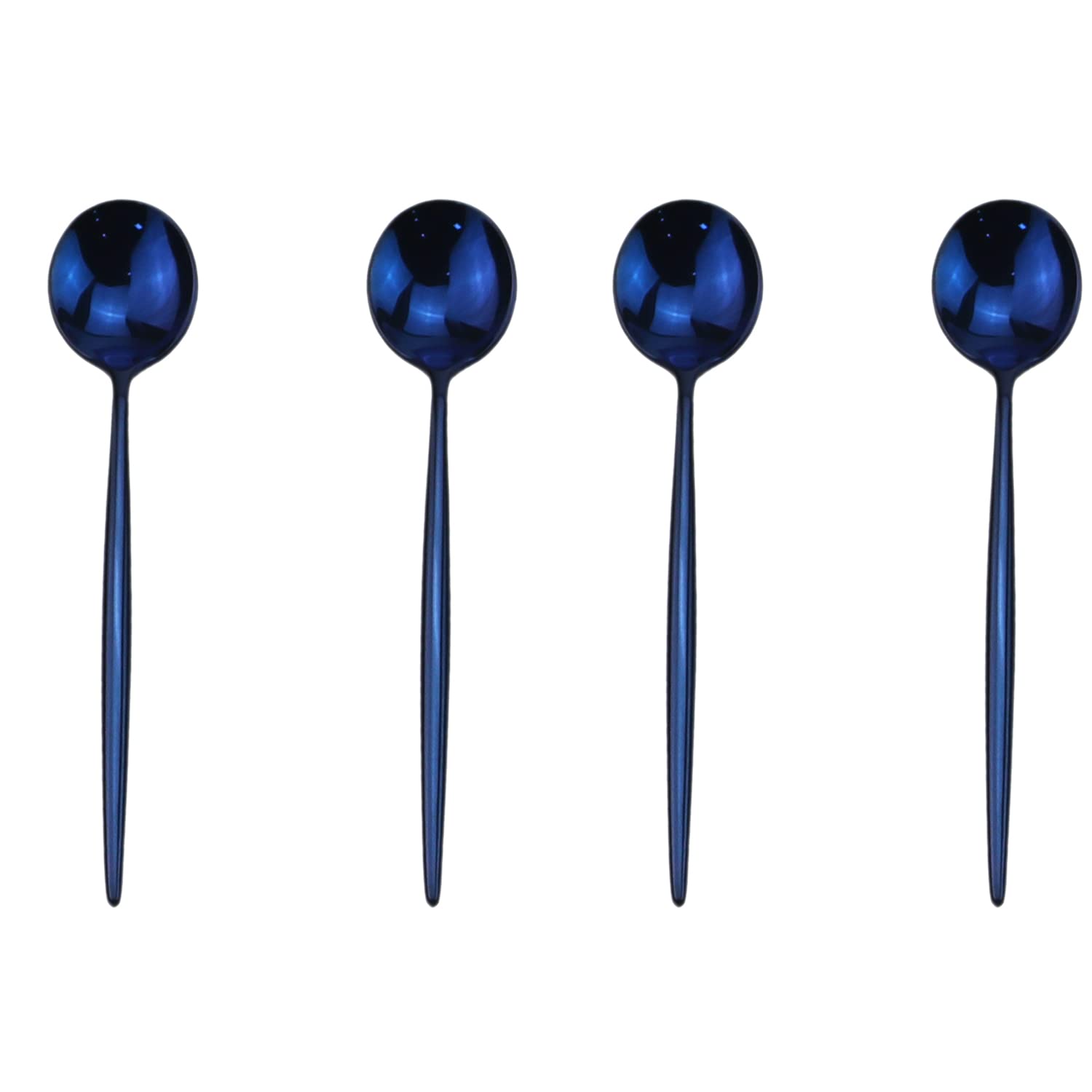 Premium 4-Piece Mirror Blue 304 Stainless Steel Flatware Set - Salad Spoon & Dessert Spoon (7.2