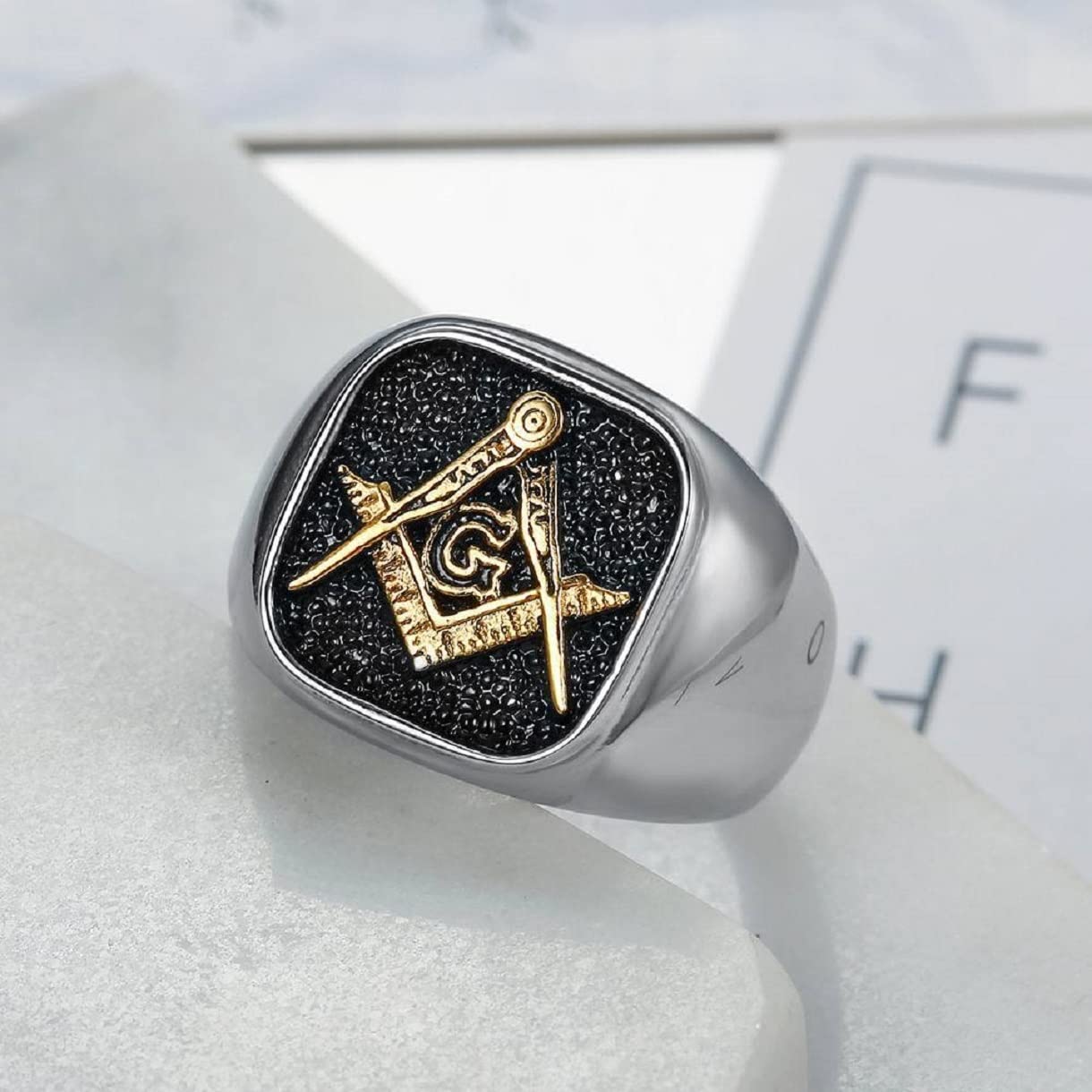 **Freemason Ring for Men - Compass & Square Masonic Jewelry with All-Seeing Eye - Biker, Hip Hop Signet Ring - Perfect for Brotherhood Gifts & Symbolic Fashion**