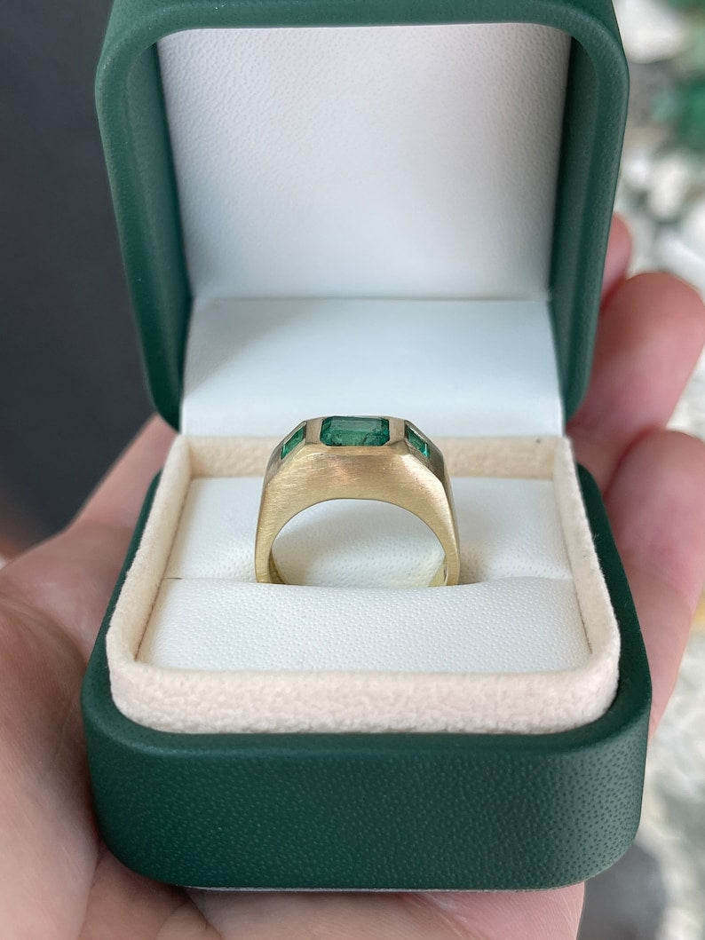 1.94tcw 14K Asscher & Princess Cut 3 Stone Unisex Matte Gold Finish Ring - Elegant Wedding Band, Anniversary Gift, or Everyday Jewelry for Men & Women