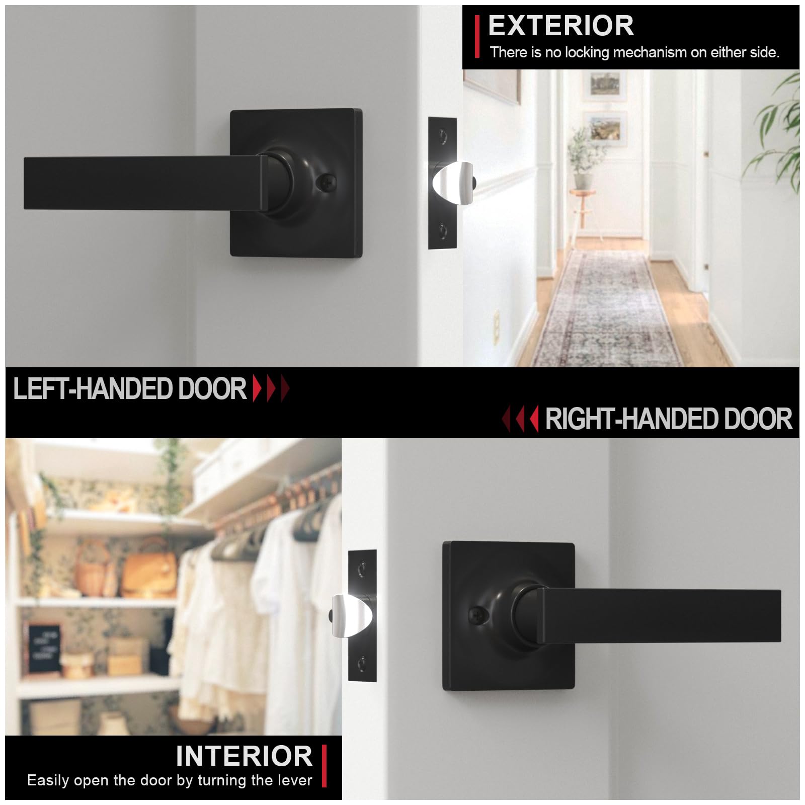 Matte Black Door Handle 2-Pack - Heavy Duty Interior Levers for Closet & Hallway | Reversible for Left/Right Doors