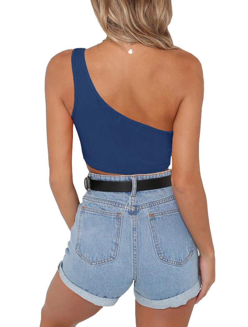 Minclouse Women's One Shoulder Sleeveless Crop Top - Sexy Strappy Tank Tee for Summer | Casual Outfit, Beachwear, Night Out, Party, Vacation Essentials