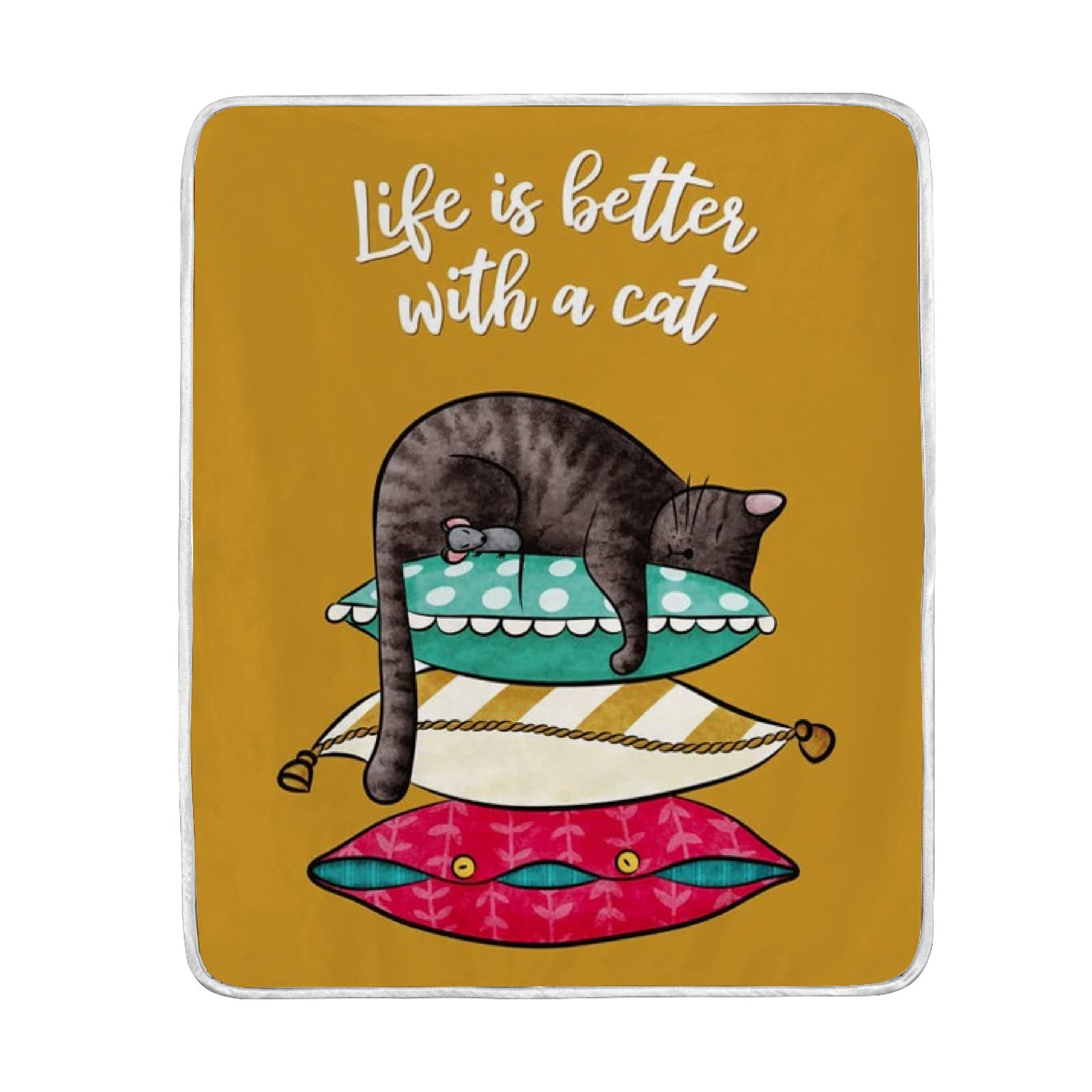 Dream Bay Soft Cozy Cat Throw Blanket for Couch, Sofa & Bed - Microfiber Blanket for Women, Office, Camping & Travel - 50x60 Inches - Perfect for Snuggling, Gifts & Home Decor