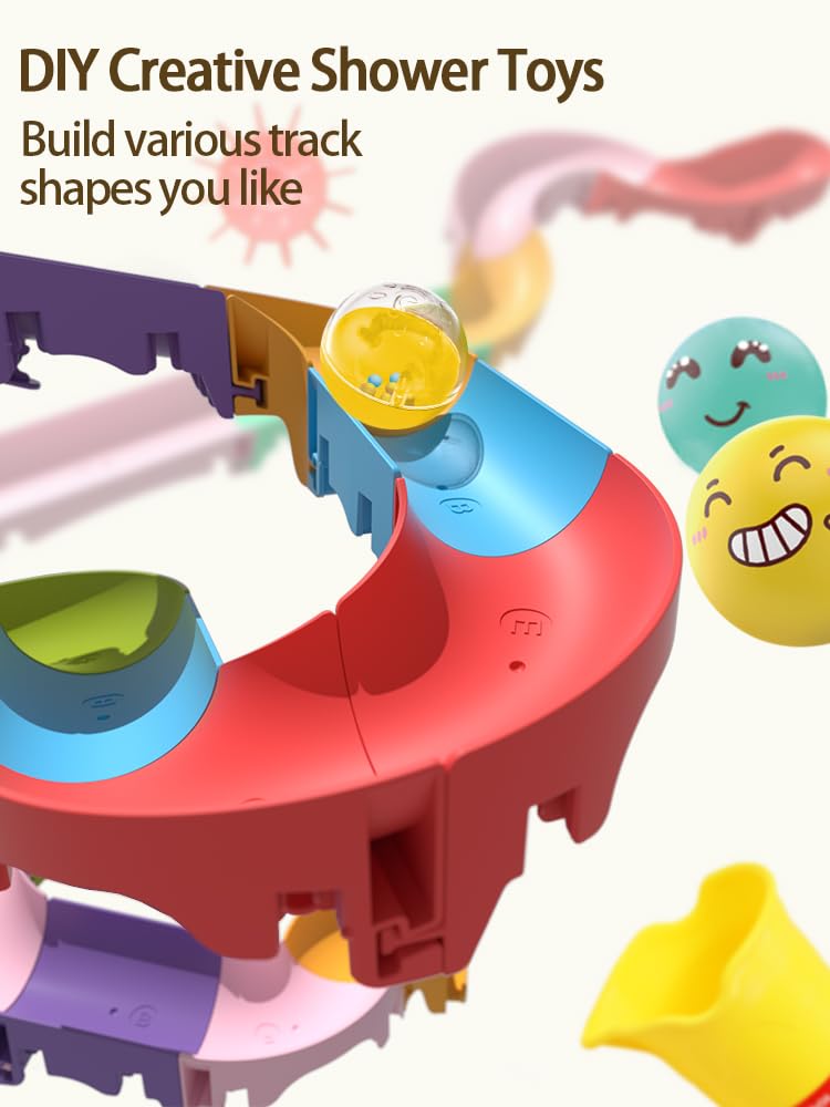 Taseyok Toddler Bath Toys for Kids - DIY Bathtub Toys with Suction Cups, Fun Baby Shower & Bath Time Slide Track Toys - Perfect Birthday Gift for Boys & Girls Ages 3-7 - Great for Sensory Play & Water Learning Activities