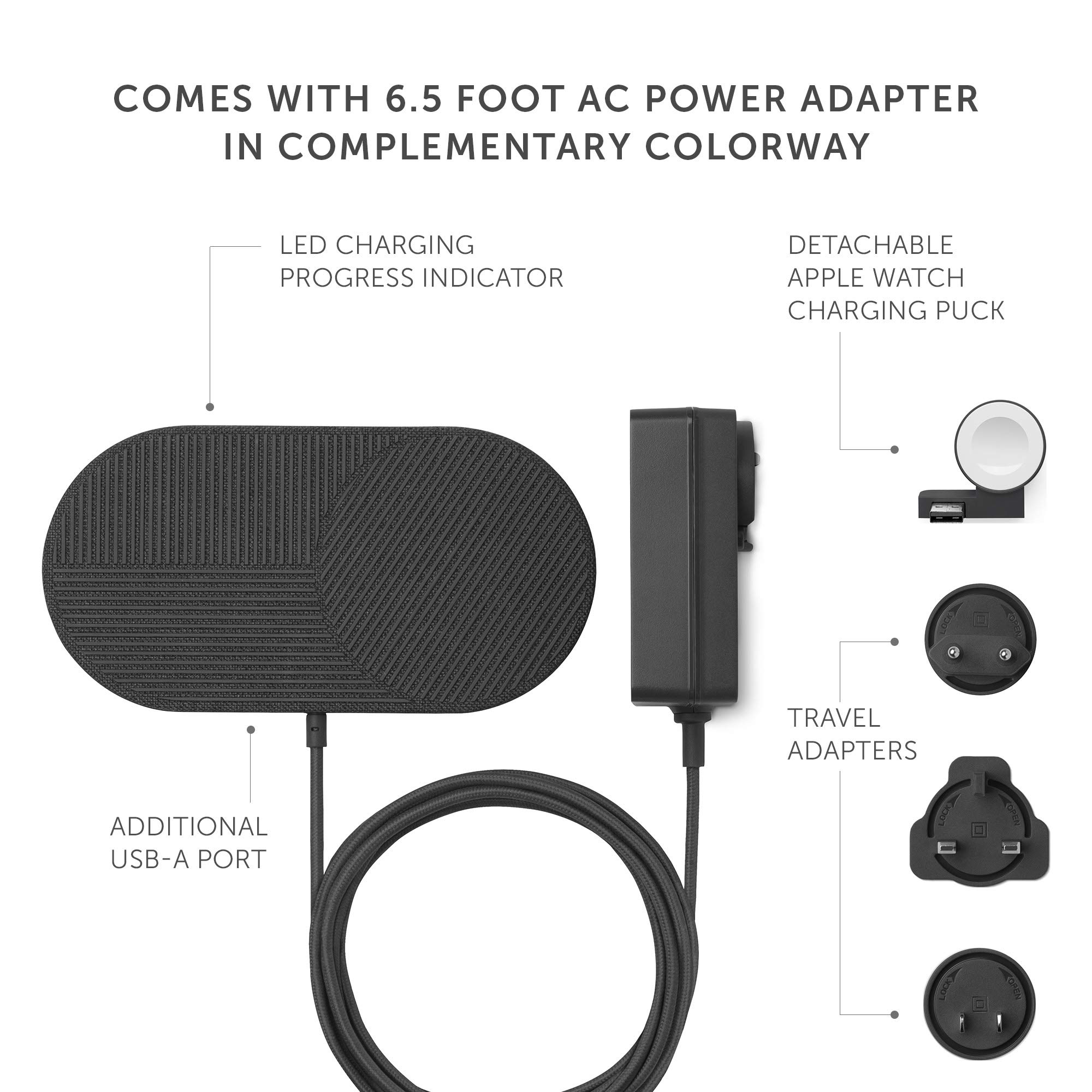 Native Union Drop XL Wireless Charger (Watch Edition) - Multi-Device Charging Pad for iPhone, Apple Watch & Qi-Compatible Devices with Detachable Watch Puck | Fast Wireless Charging Station for Bedroom, Office & Travel | Includes US, UK & EU Adapters