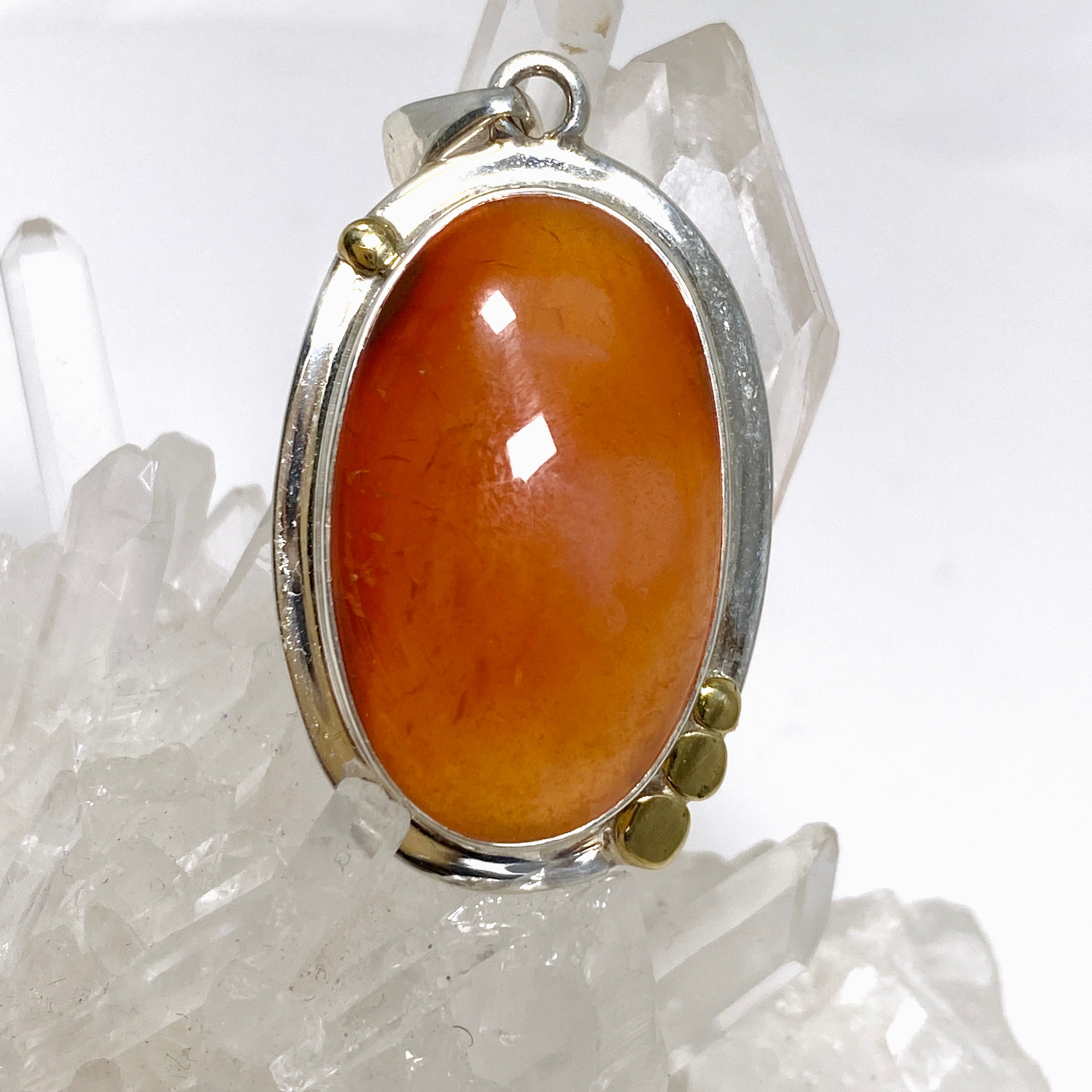 Natural Carnelian Oval Pendant with Brass Decorative Setting - Handmade Gemstone Jewelry for Women - Perfect for Everyday Wear, Gifts & Spiritual Healing