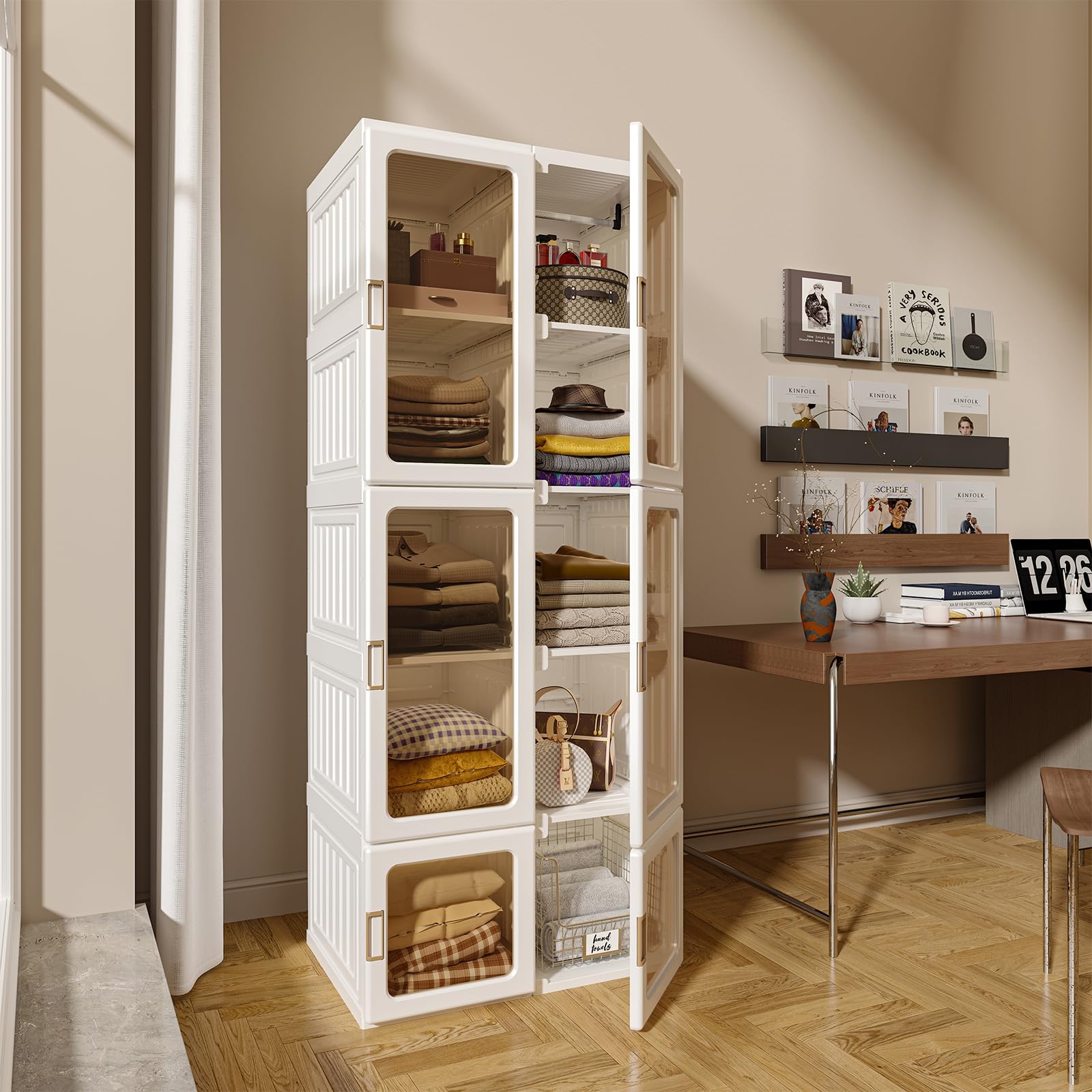 Portable Closet Organizer with Transparent Door Panels - 10-Cube Plastic Wardrobe with Magnetic Door, Easy Assembly for Clothes Storage | Perfect for Bedroom, Living Room & Small Space Organization