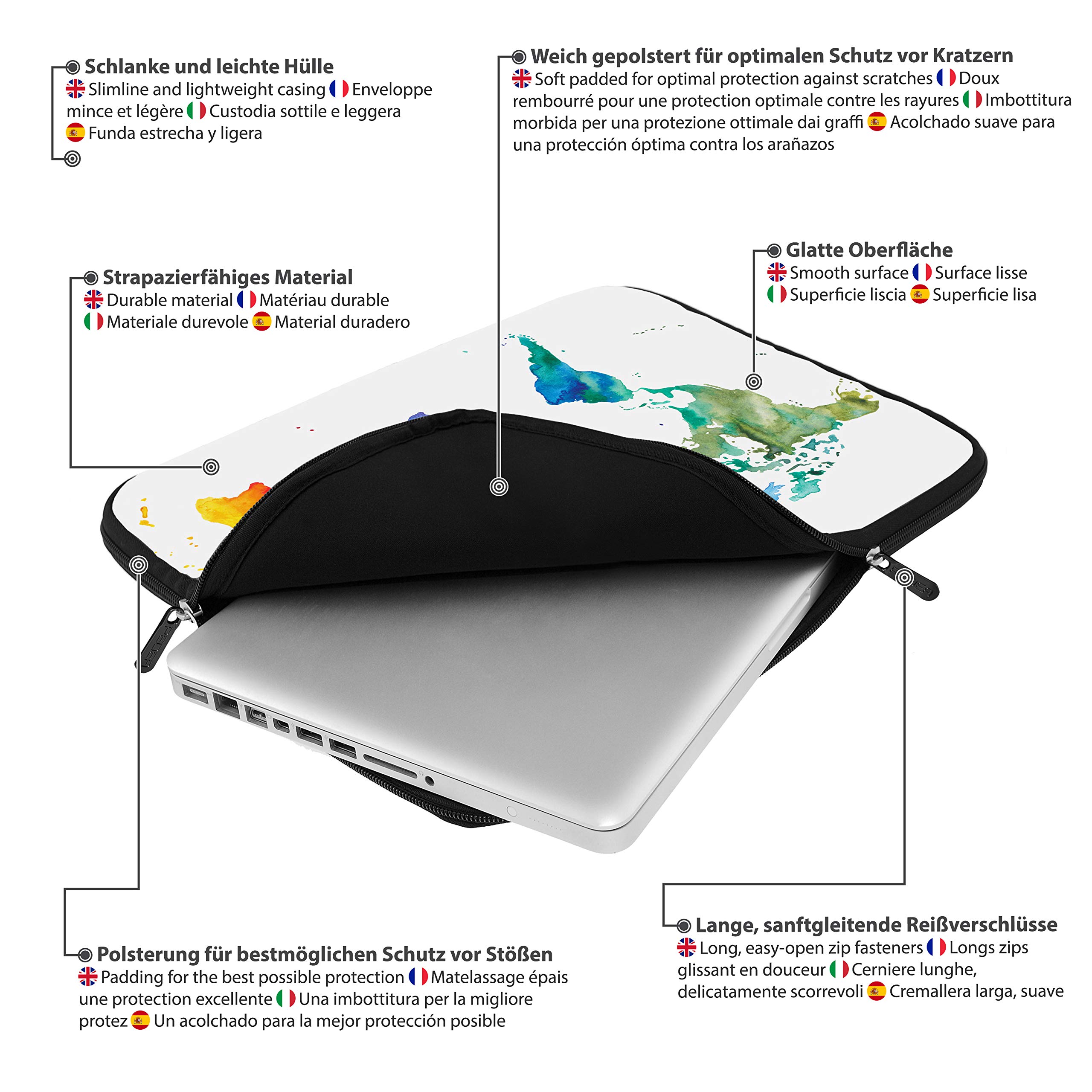 Durable 17.3 Inch Laptop Sleeve with Global Map Design - Shockproof & Water-Resistant Protective Case for MacBook, Dell, HP (Brown) - Perfect for Travel, Office & School Use
