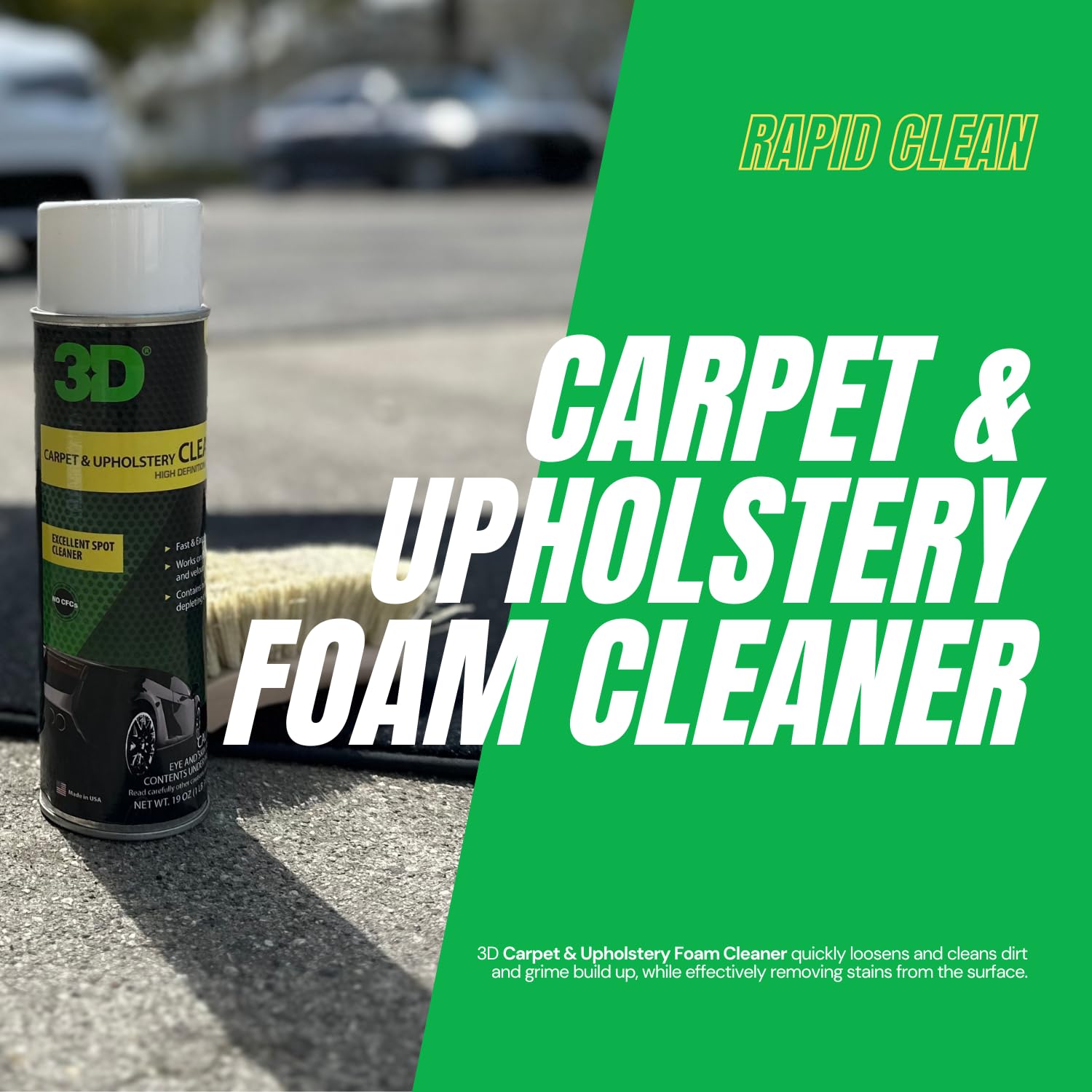 3D Carpet & Upholstery Foam Cleaner - Heavy Duty Stain Remover for Cars, Sofas & Furniture - 19 oz Spray Bottle - Quick Drying & Easy to Use - Perfect for Pet Hair, Spills & Deep Cleaning