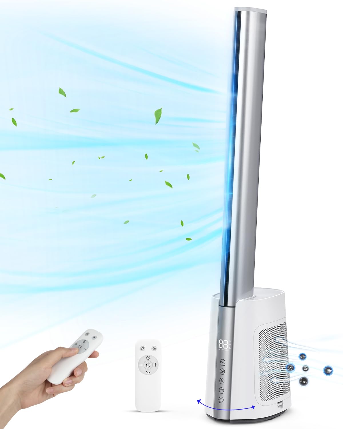 Gimify 40'' Bladeless Tower Fan with Remote Control - Ultra Quiet 120° Oscillating Fan, 3 Speed Modes & 12 Wind Settings, 12H Timer, HEPA Filter 99.97% Dust Smoke Removal for Bedroom, Office & Living Room - Perfect for Cooling, Air Purification & White Noise Sleep Aid