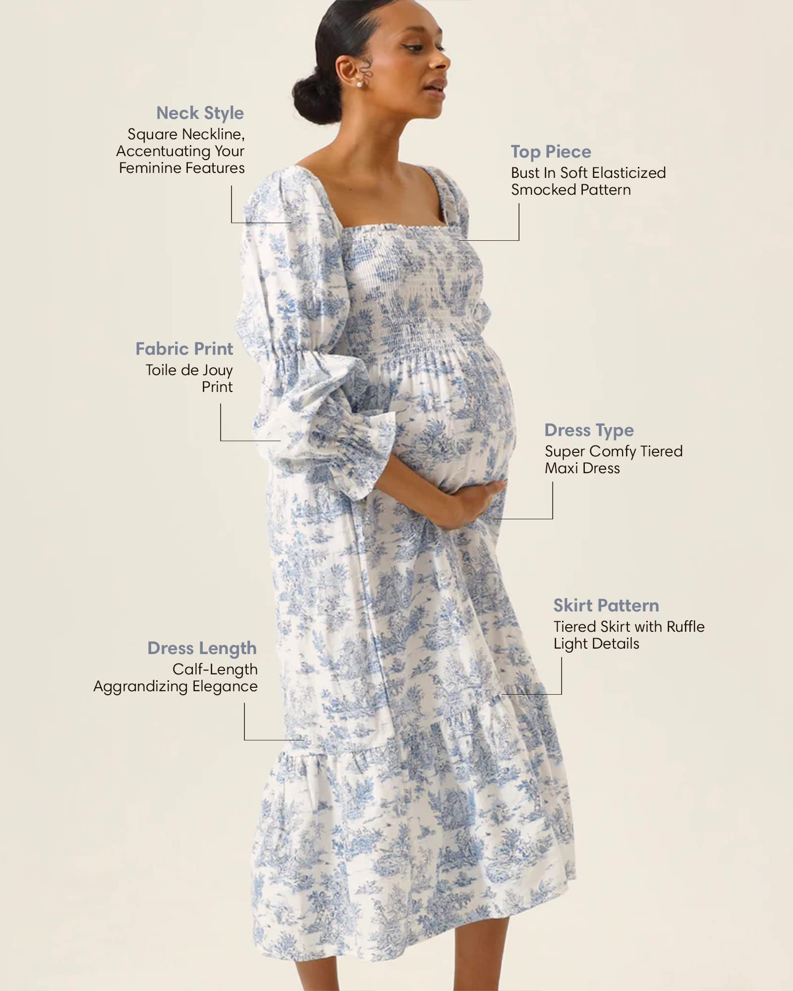 Women's Cotton Linen Maternity Dress - Floral Maxi Pregnancy Gown for Baby Shower & Nursing | Comfortable Casual Maternity Wear for Expecting Mothers | Perfect for Pregnancy Photos, Bridal Showers & Summer Outfits