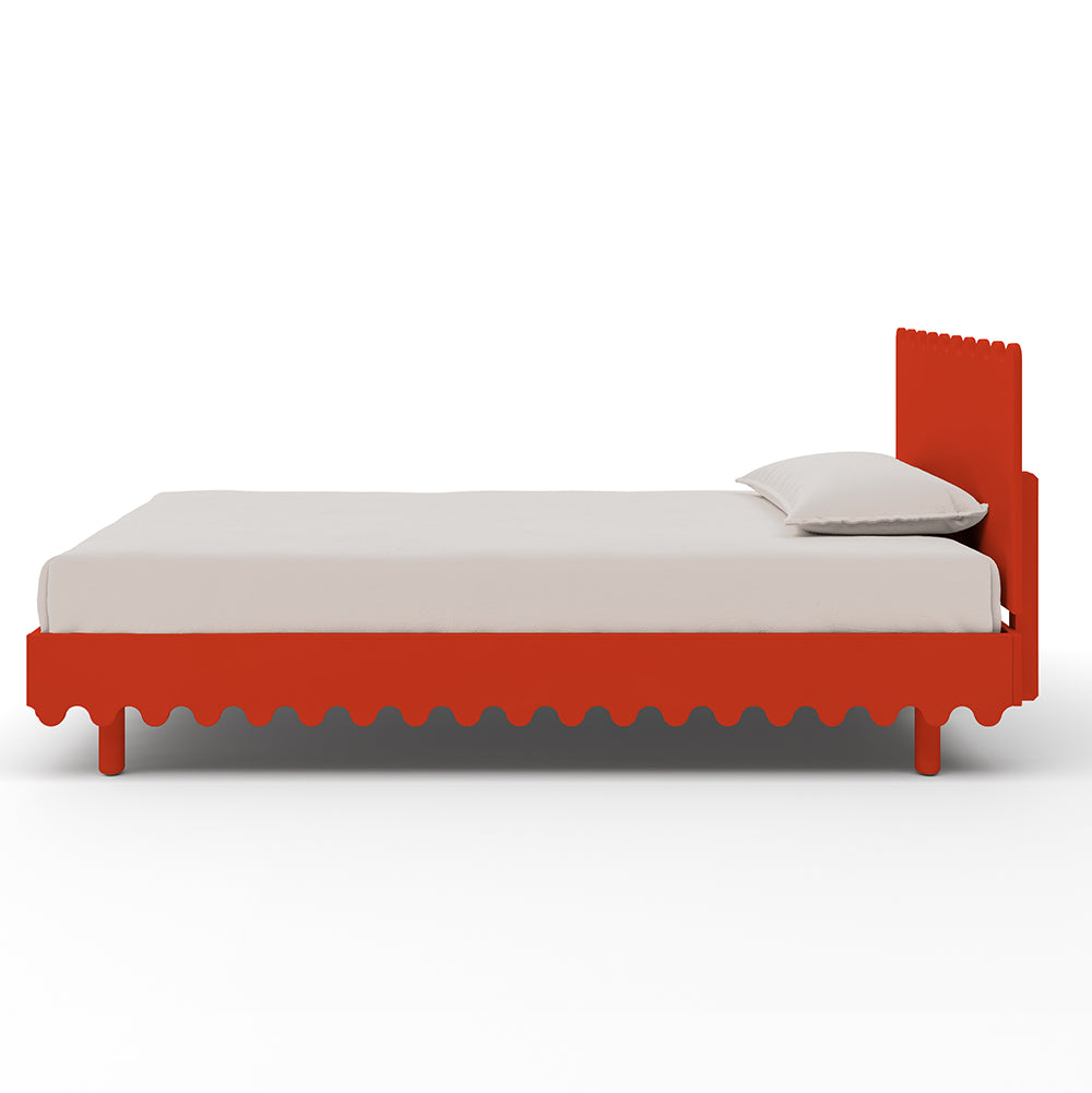 Tomato Red Twin Bed Frame - Modern Wooden Kids Bed with Safety Rails | Perfect for Toddler & Children's Bedroom, Nursery, or Guest Room